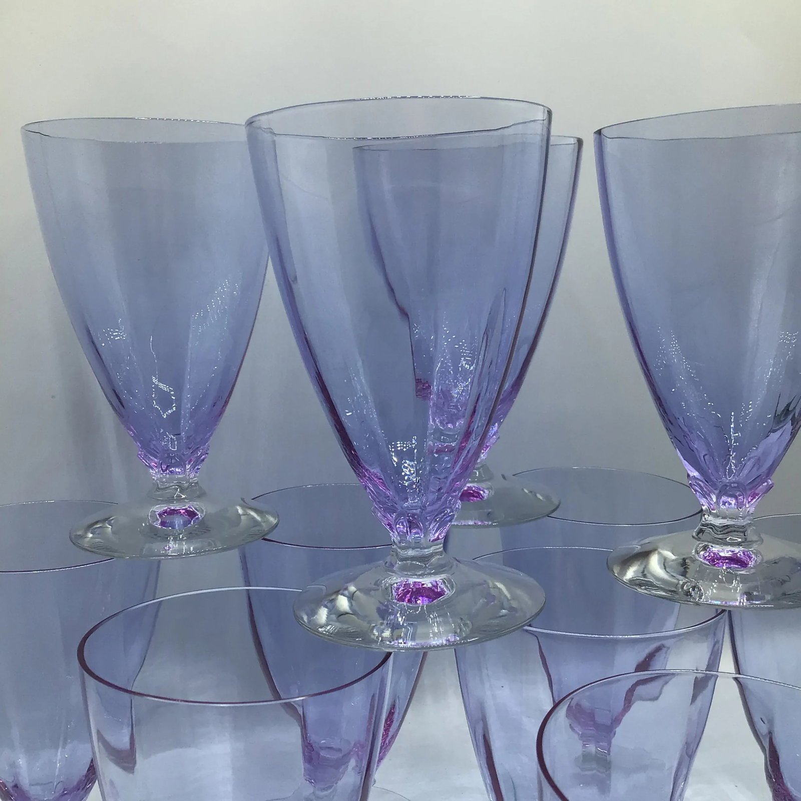 Art Deco Optic Wisteria Footed Tumbler by Fostoria Glassware-Set of 12 - 9