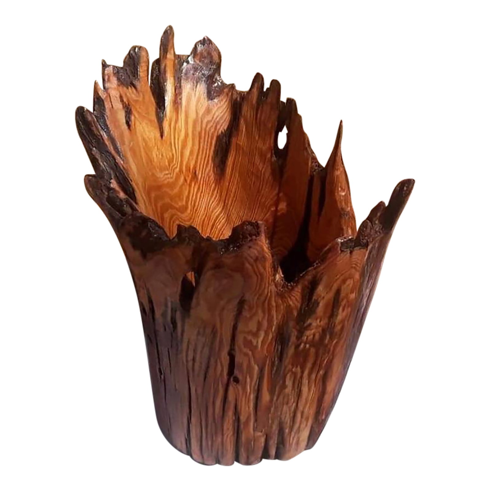 Cypress Wood Handmade Freeform Bowl: Highly figured freeform cypress bowl. Works with any decor, very striking and warm. Condition: Alterations: Original Condition Unaltered Imperfections: Some Imperfections Condition Notes: One of a