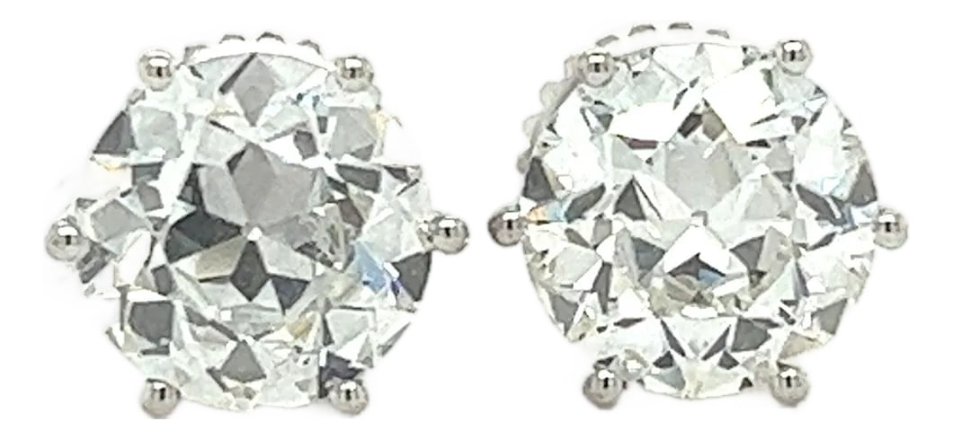 Igi Certified 6.06 Carat Old Euro Cut Lab Grown Diamond Stud Earrings, A Pair: 6.06 Carat total Old European cut lab grown diamond CVD stud earrings.Set in 14k white gold 6-prong setting with screw-back closure. Both diamonds are IGI certified. 3.01 and 3.05 carats each, both G