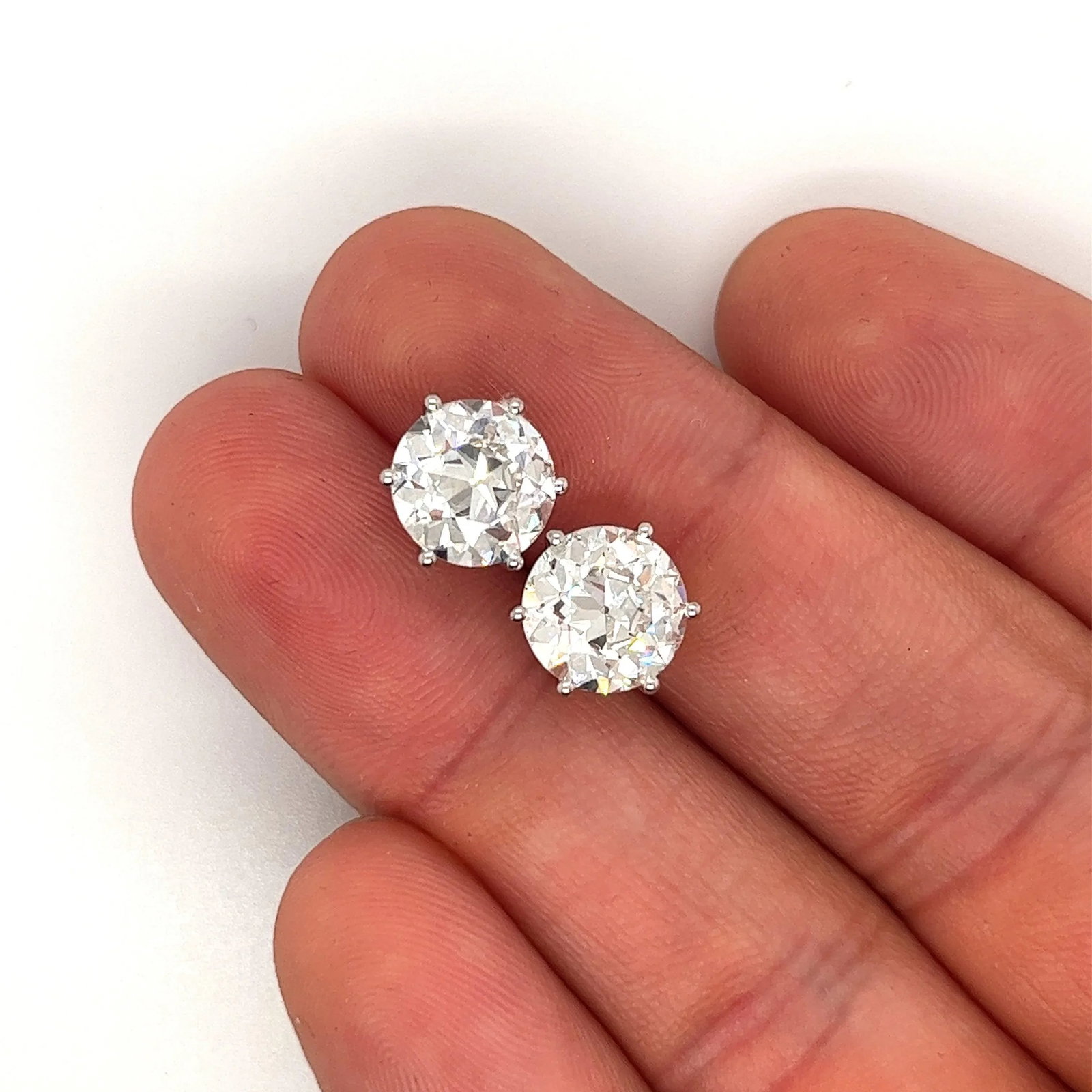 Igi Certified 6.06 Carat Old Euro Cut Lab Grown Diamond Stud Earrings, A Pair - 3