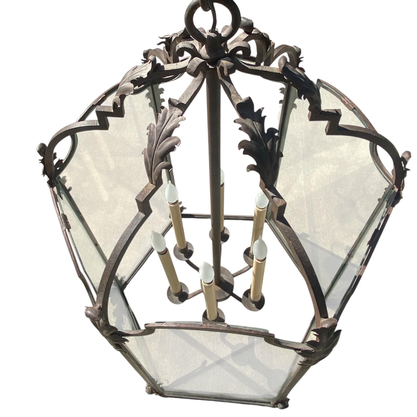 Large Paul Ferrante Iron & Glass Lantern, 43" Tall "4040 DoverII" - 9