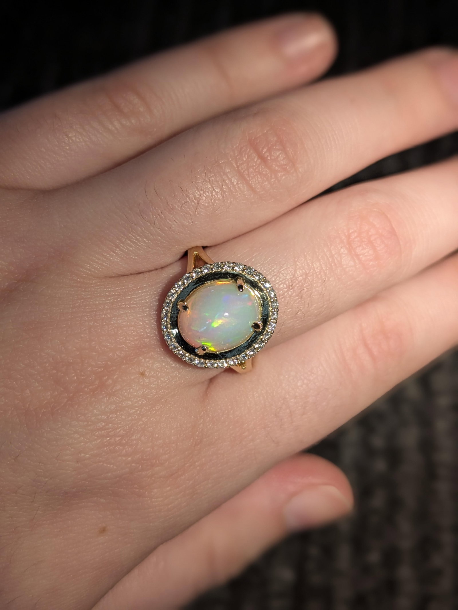 2.4cts Ethiopian Opal Ring With Natural Diamonds Accents: Solid 14k Gold, 11x9mm - 2