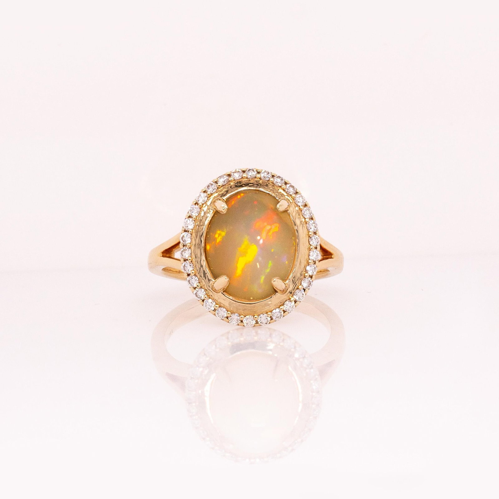 2.4cts Ethiopian Opal Ring With Natural Diamonds Accents: Solid 14k Gold, 11x9mm - 3