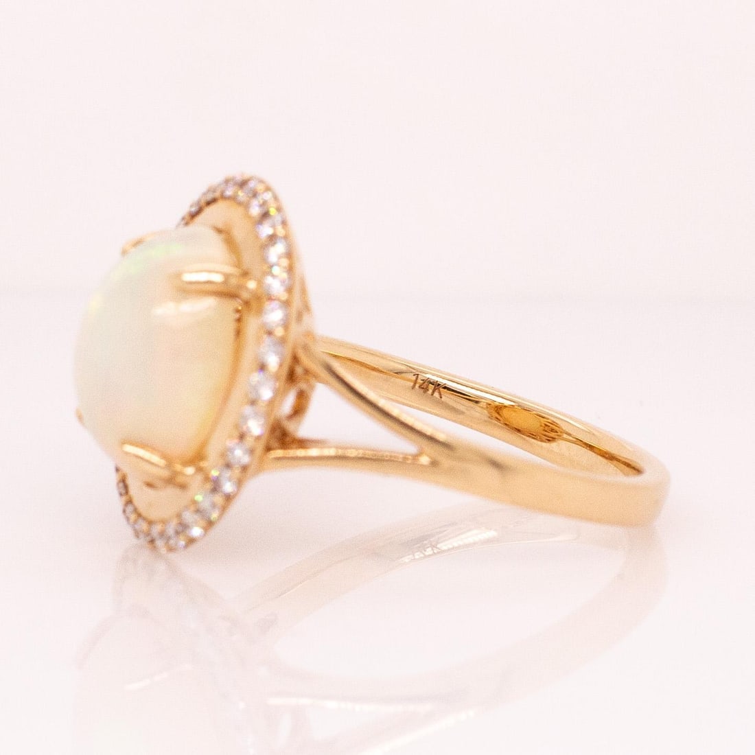 2.4cts Ethiopian Opal Ring With Natural Diamonds Accents: Solid 14k Gold, 11x9mm - 7