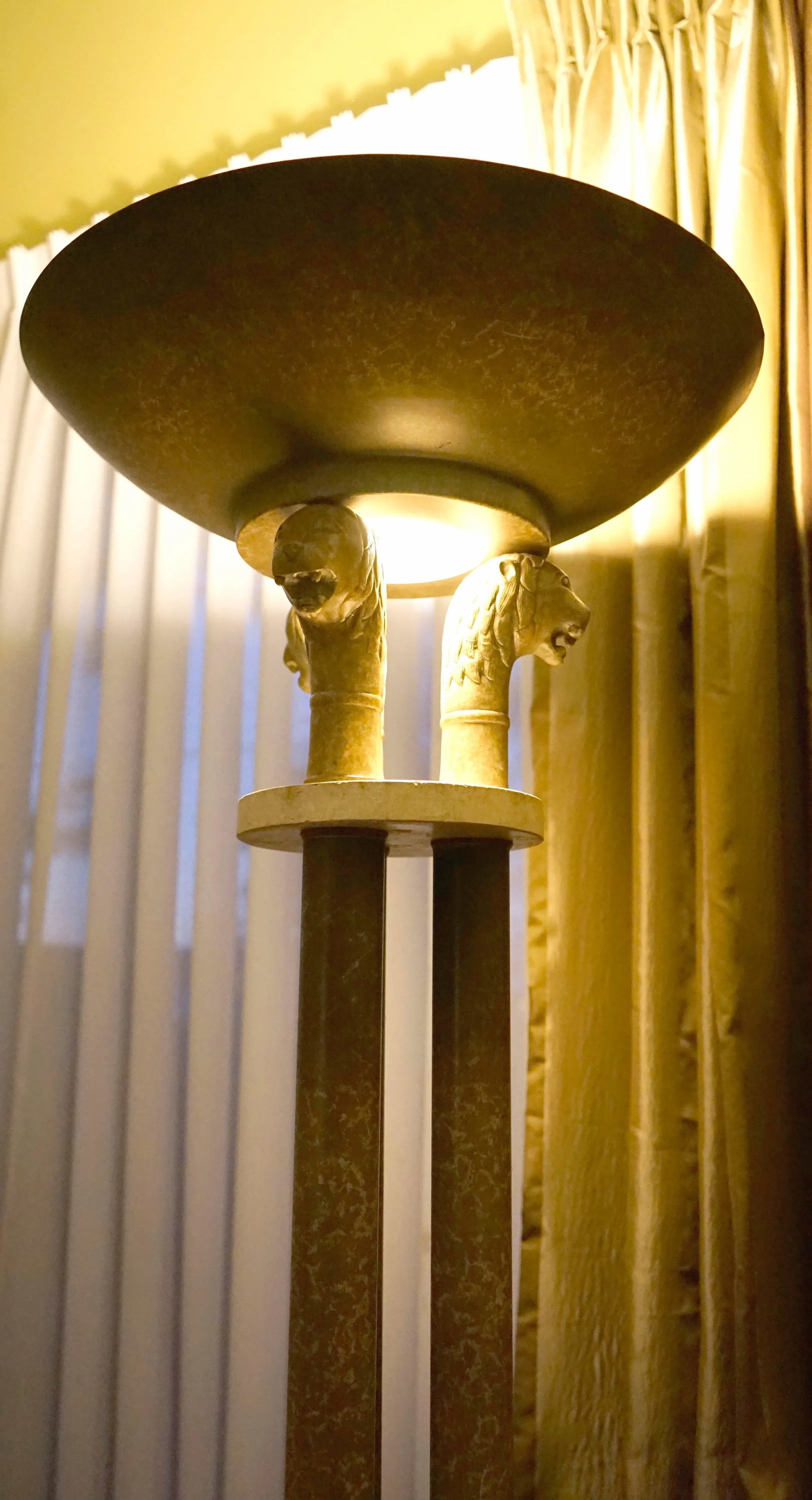 1960s Neoclassical Travertine Marble Torchiere Floor Lamp - 10