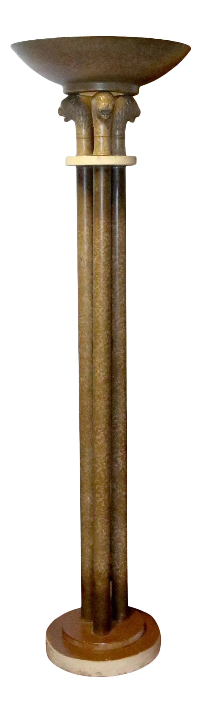 1960s Neoclassical Travertine Marble Torchiere Floor Lamp: I am in awe of this tall elegant Italian torchiere lamp. It is made of marble and plaster and has three columns. There are also three museum-worthy lions or jaguars. It is inspirational, the way the