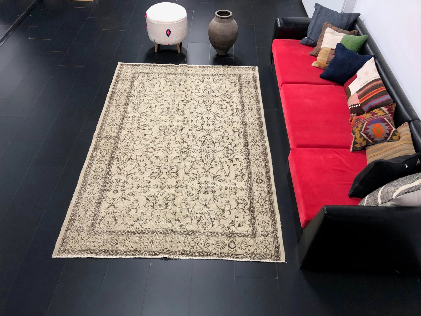Vintage Faded Floral Design Turkish Anatolian Rug - 11