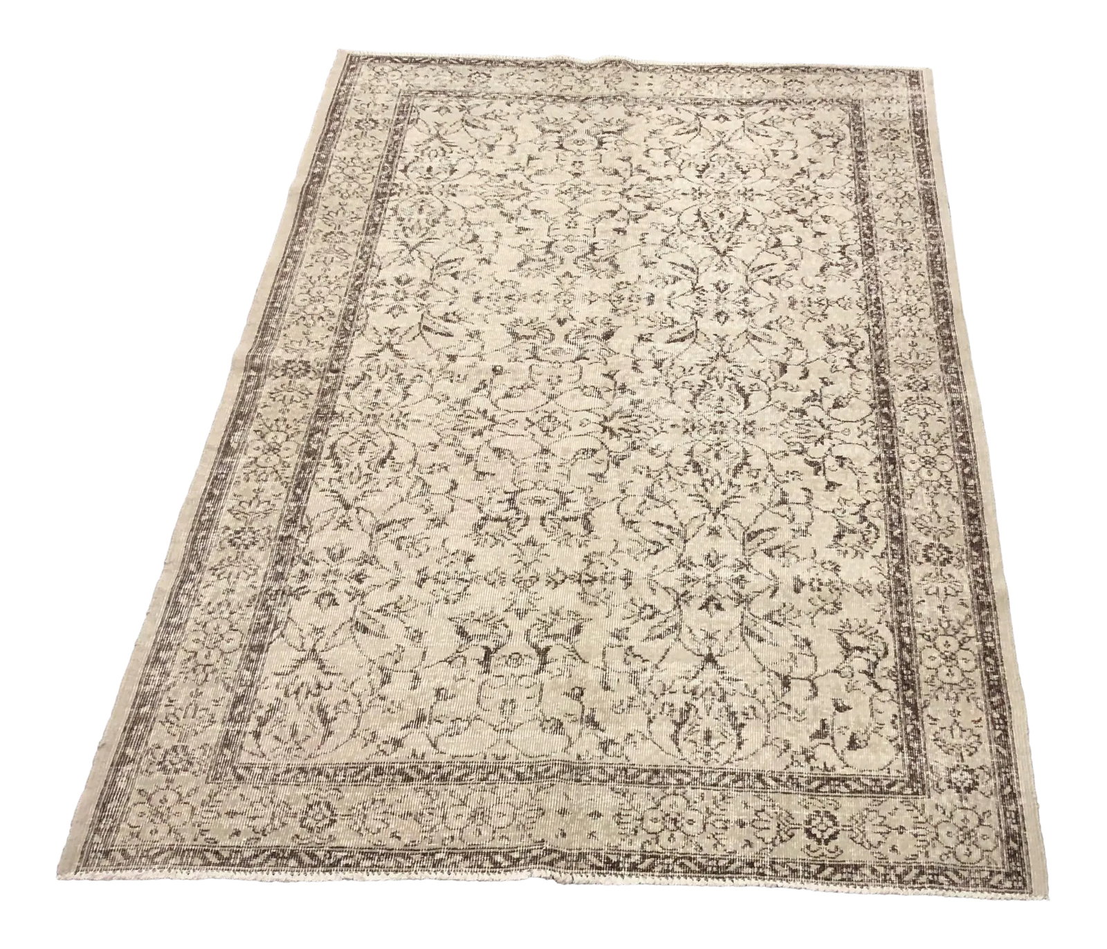 Vintage Faded Floral Design Turkish Anatolian Rug: 1960s Handmade wool and cotton rug in Turkish Anatolia Carpet, Vintage Oushak Rug, Turkish Vintage Anatolian Rug, Handmade wool Rug. One Of Kind Vintage Rug with perfect design and colors. Condition: