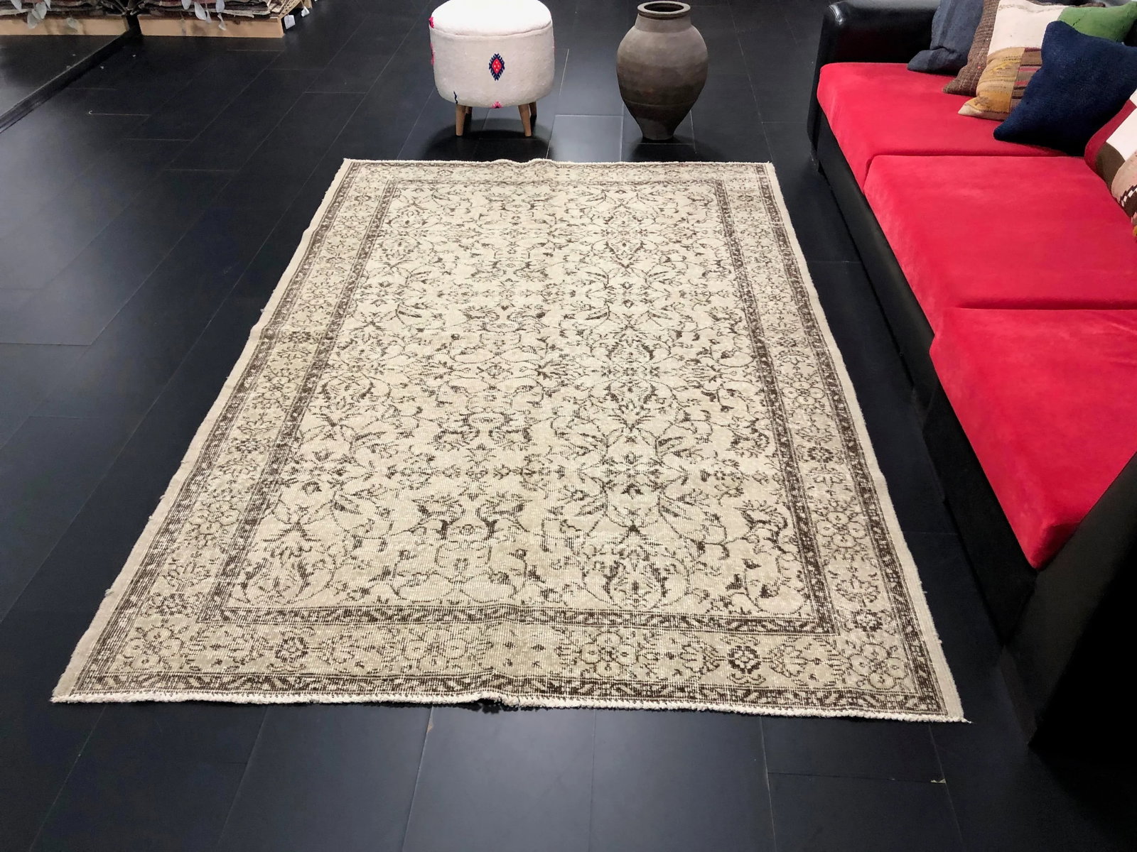 Vintage Faded Floral Design Turkish Anatolian Rug - 3