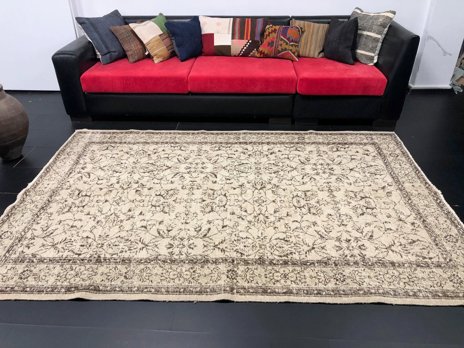 Vintage Faded Floral Design Turkish Anatolian Rug - 5