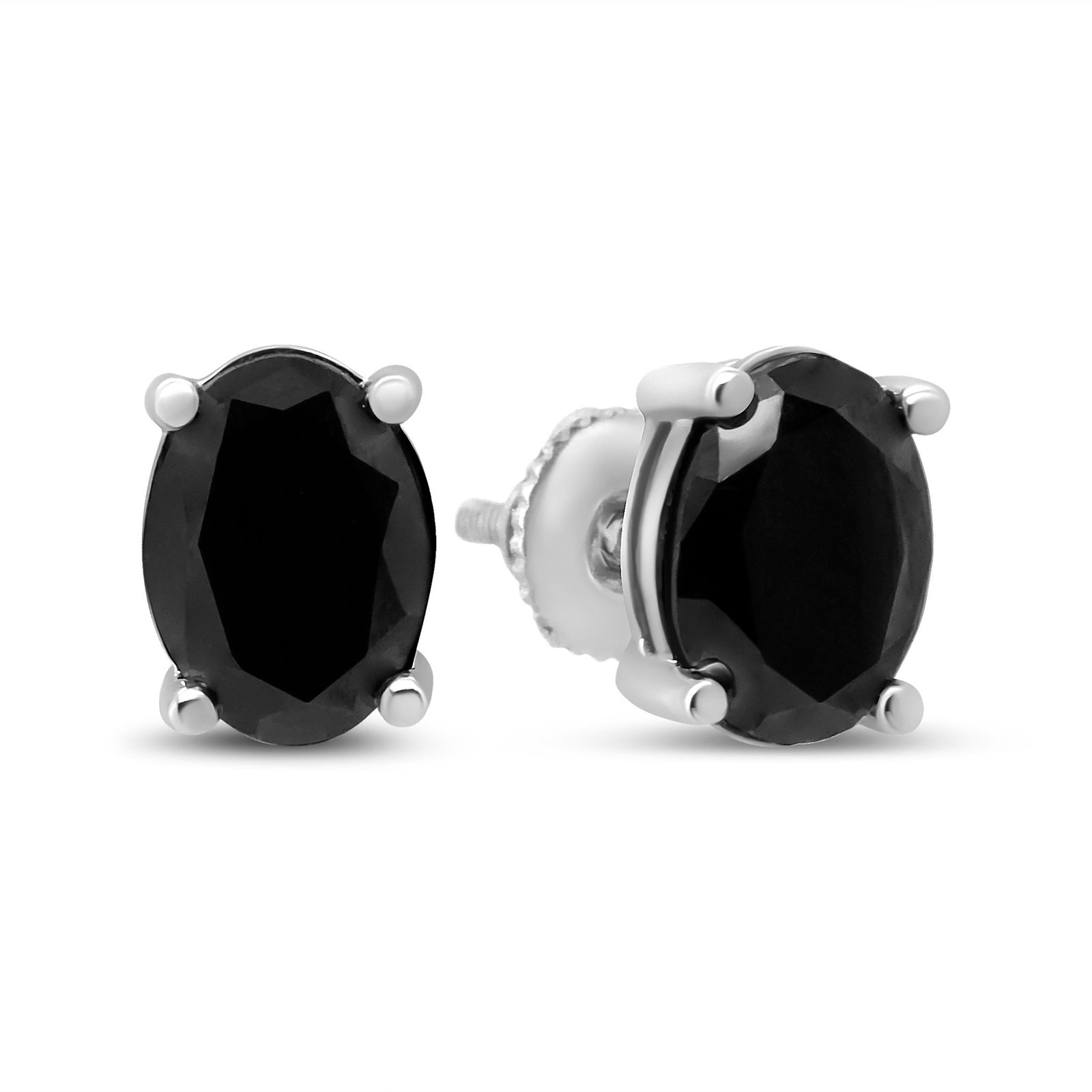 .925 Sterling Silver 2.0 Cttw Prong Set Treated Black Oval Diamond Stud Earring (Black Color, I2-I3 - 2