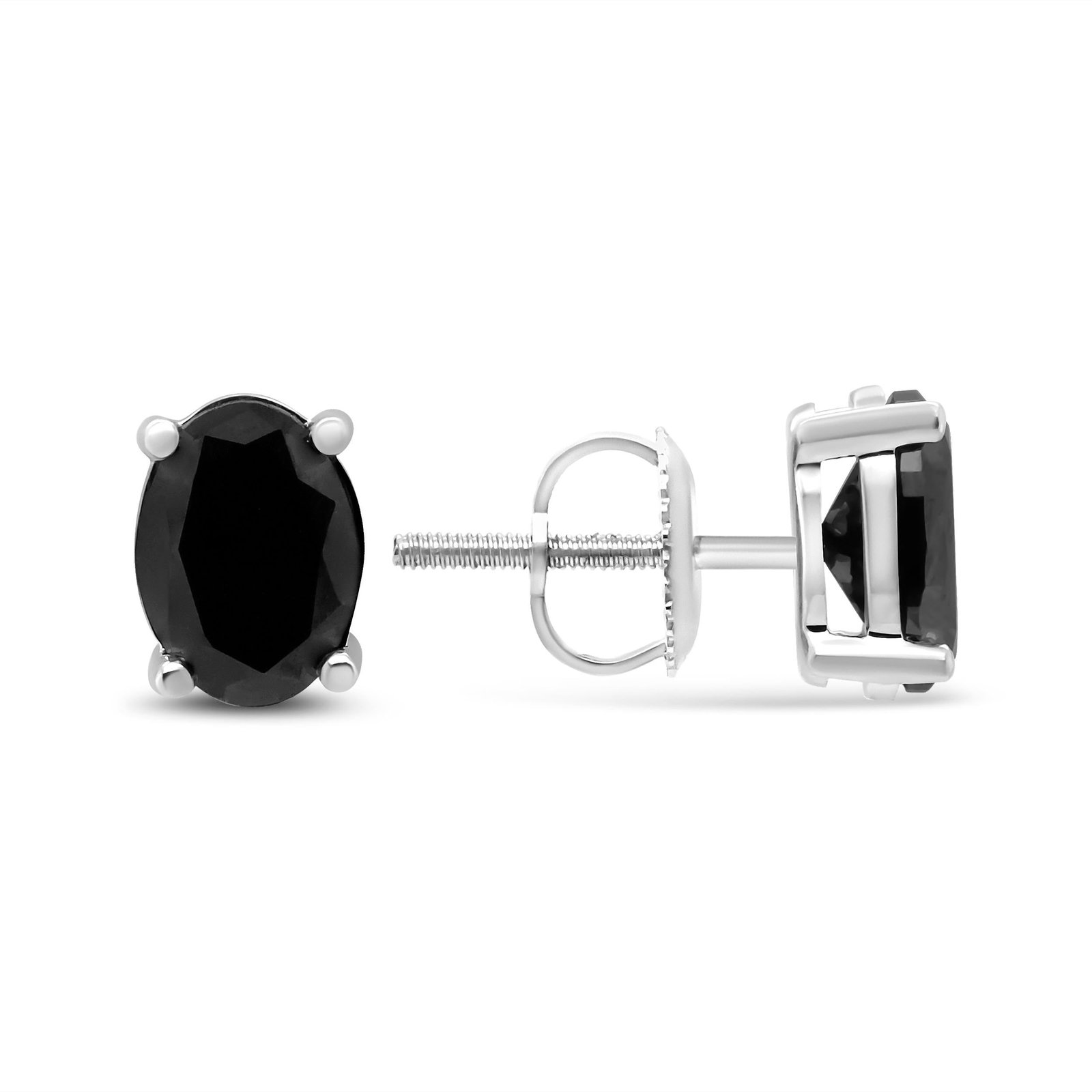 .925 Sterling Silver 2.0 Cttw Prong Set Treated Black Oval Diamond Stud Earring (Black Color, I2-I3 - 3
