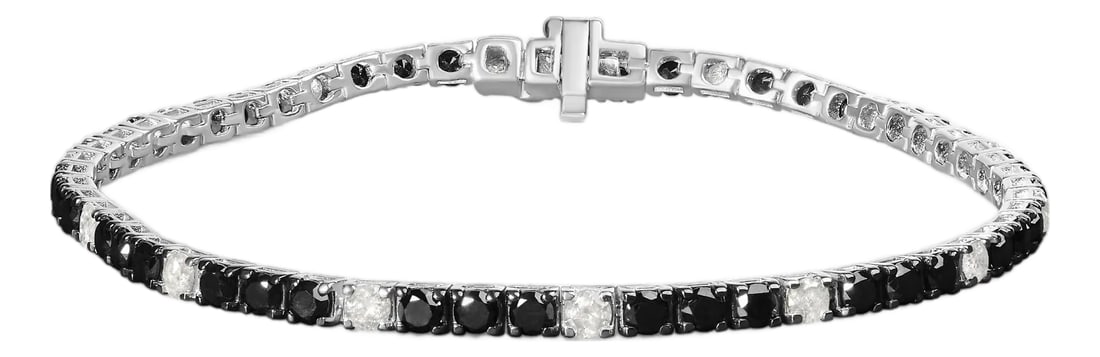 .925 Sterling Silver 5.0 Cttw Black and White Diamond Tennis Bracelet (I-J Color, I2-I3 Clarity) - 7: Elevate your style with this striking .925 sterling silver tennis bracelet, featuring a dazzling 5.0 carats of natural diamonds. Alternating between the brilliance of white diamonds and the rich,