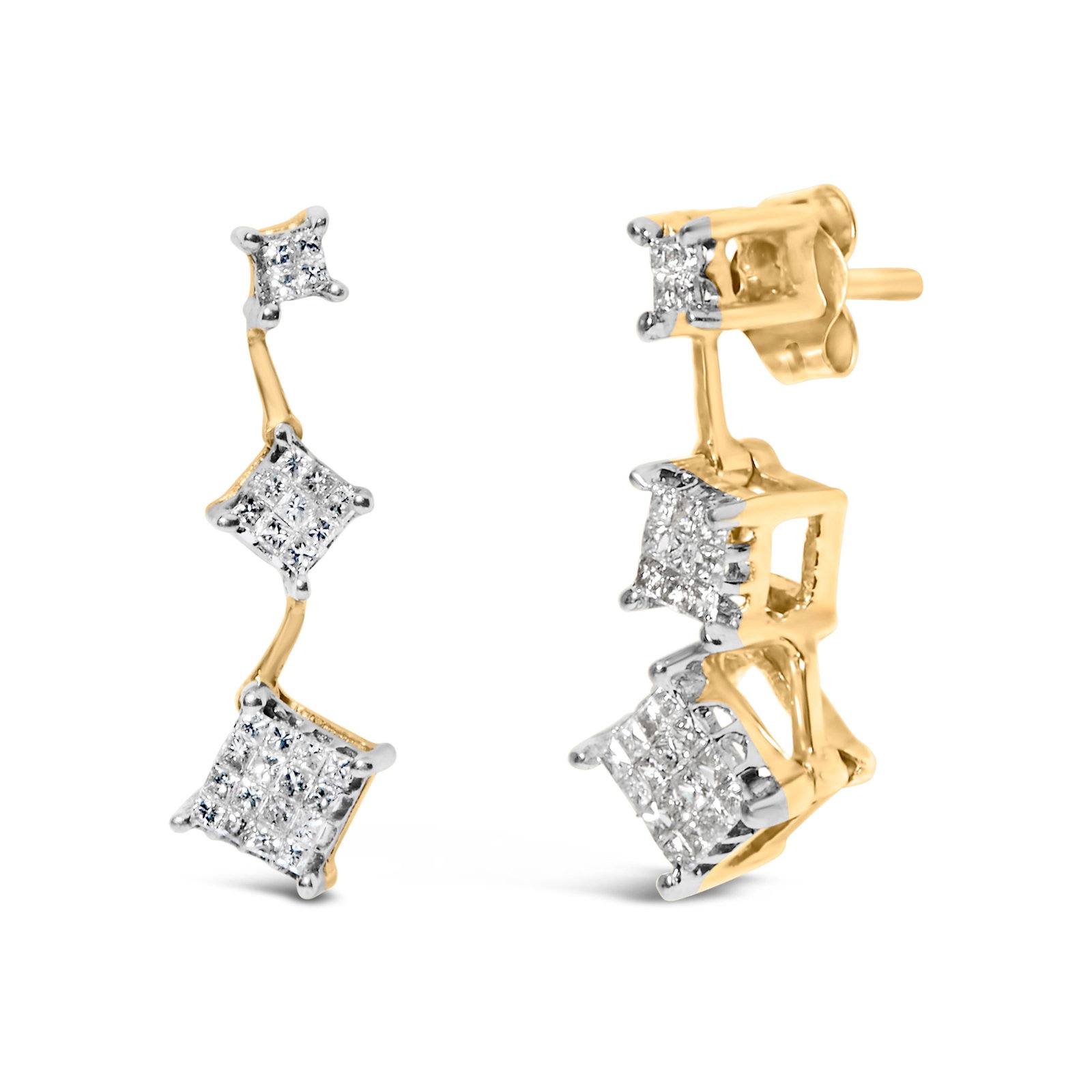 14K Yellow Gold 1 cttw Princess Cut Diamond Earrings (H-I, SI1-SI2) - 2