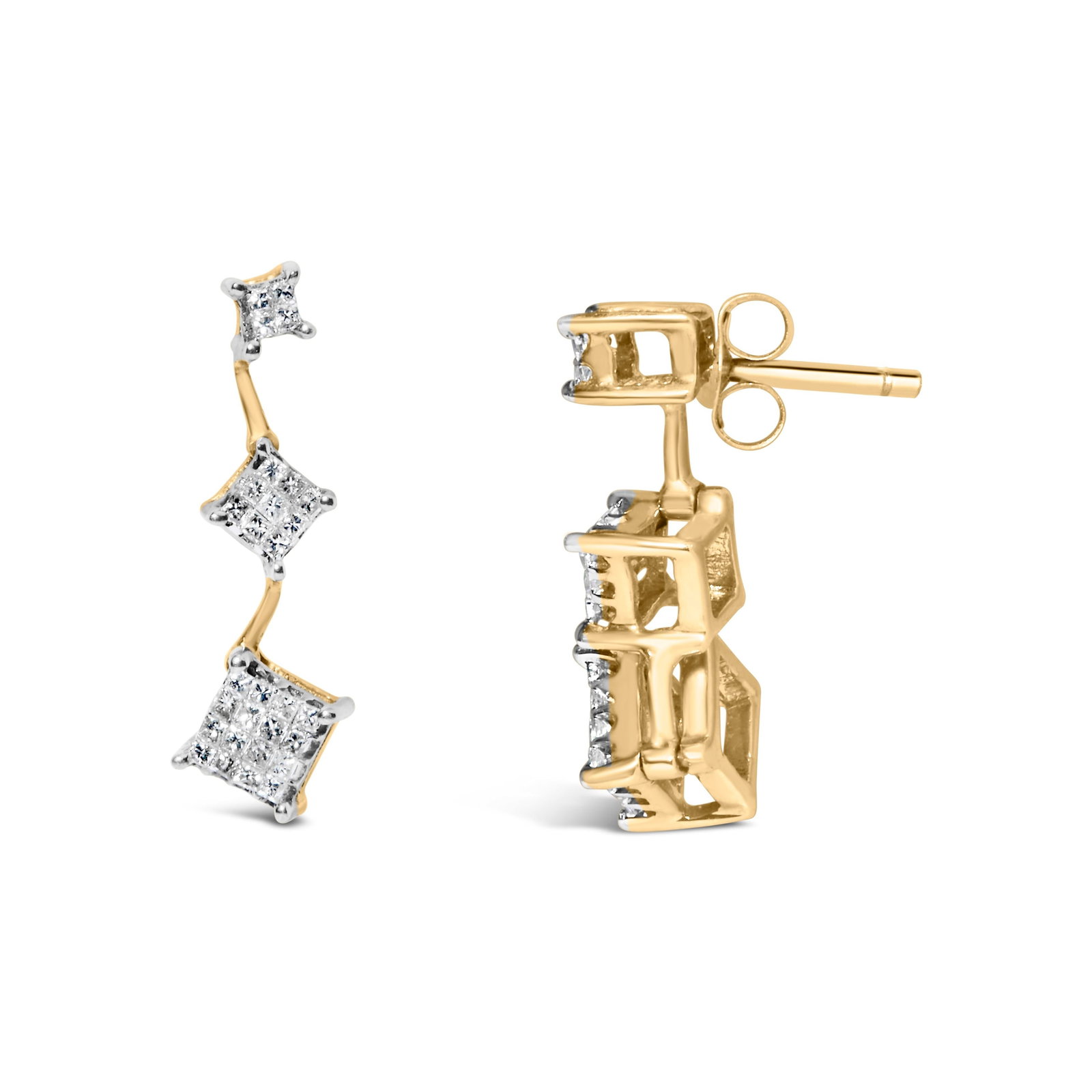 14K Yellow Gold 1 cttw Princess Cut Diamond Earrings (H-I, SI1-SI2) - 3