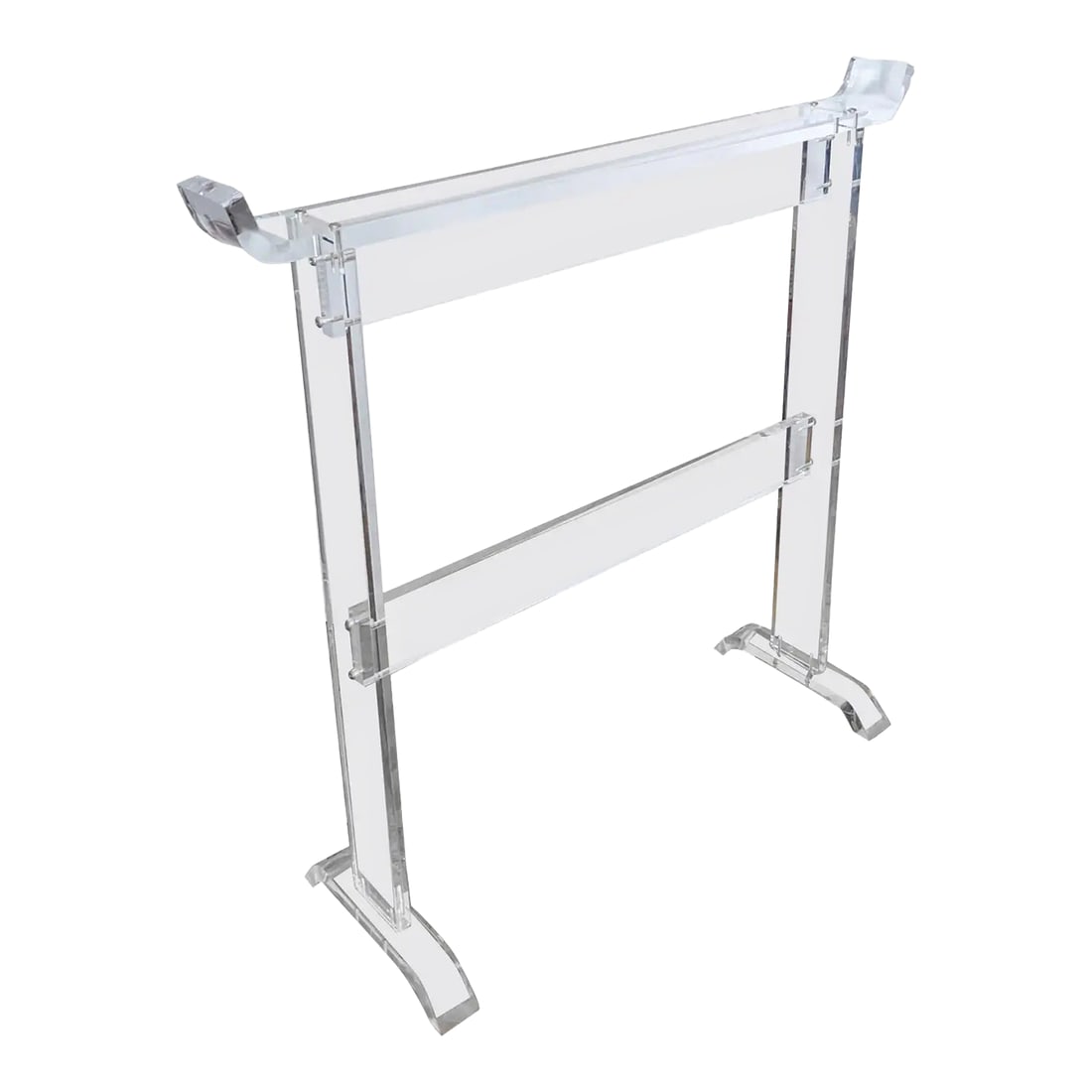 Vintage Heavy Lucite Blanket/Quilt Rack: Heavy lucite blanket or quilt holder. Chic in a bedroom to hold extra blankets or to fold a duvet or comforter for guests. Quality lucite from the 1970's. Condition: Alterations: Original Condition Un