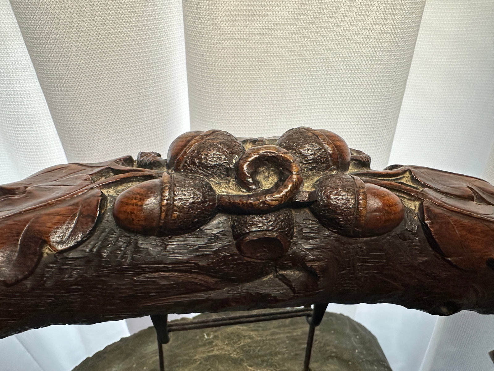 Antique English Carved Oak & Brass Dinner Gong W/ Barley Twist Legs & Mallet - 3