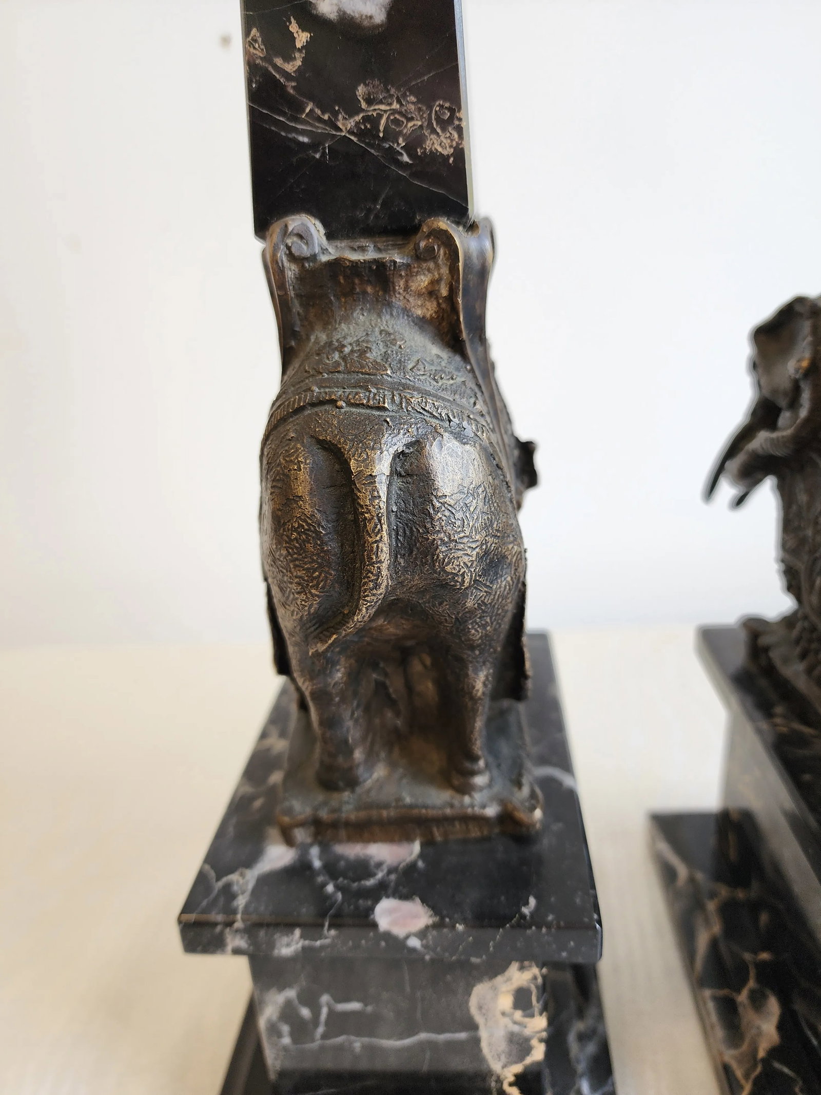 Pair of Antique Grand Tour Portero Marble Obelisks With Bernini Style Bronze Elephants - 10