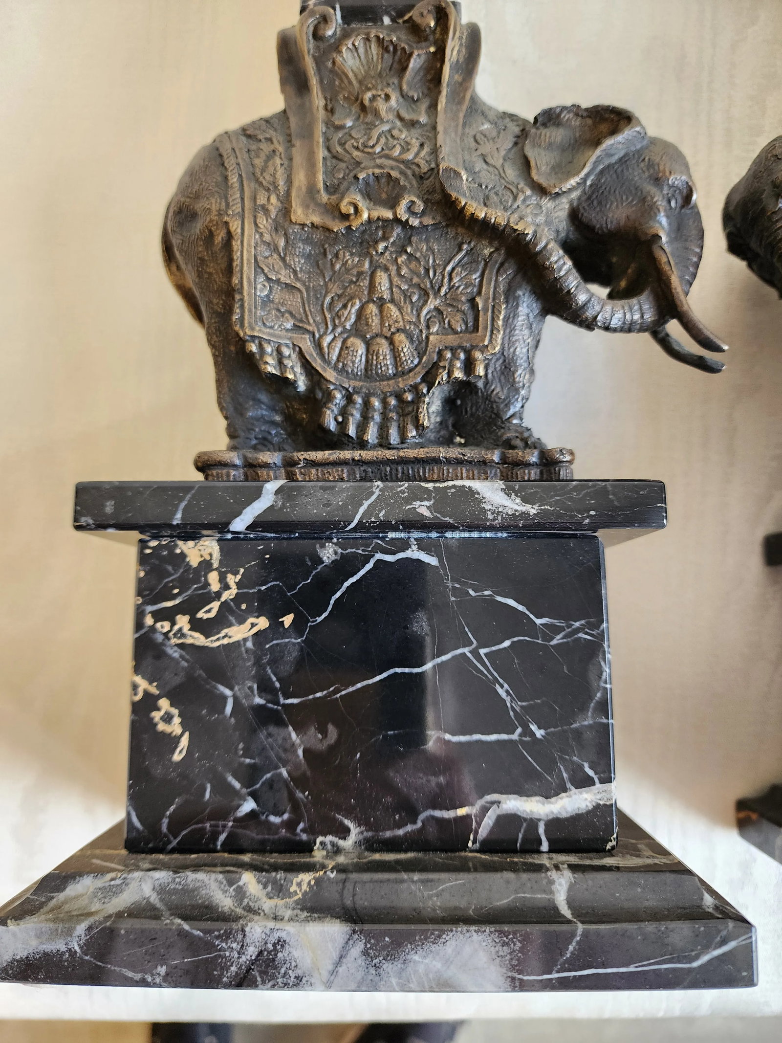 Pair of Antique Grand Tour Portero Marble Obelisks With Bernini Style Bronze Elephants - 11