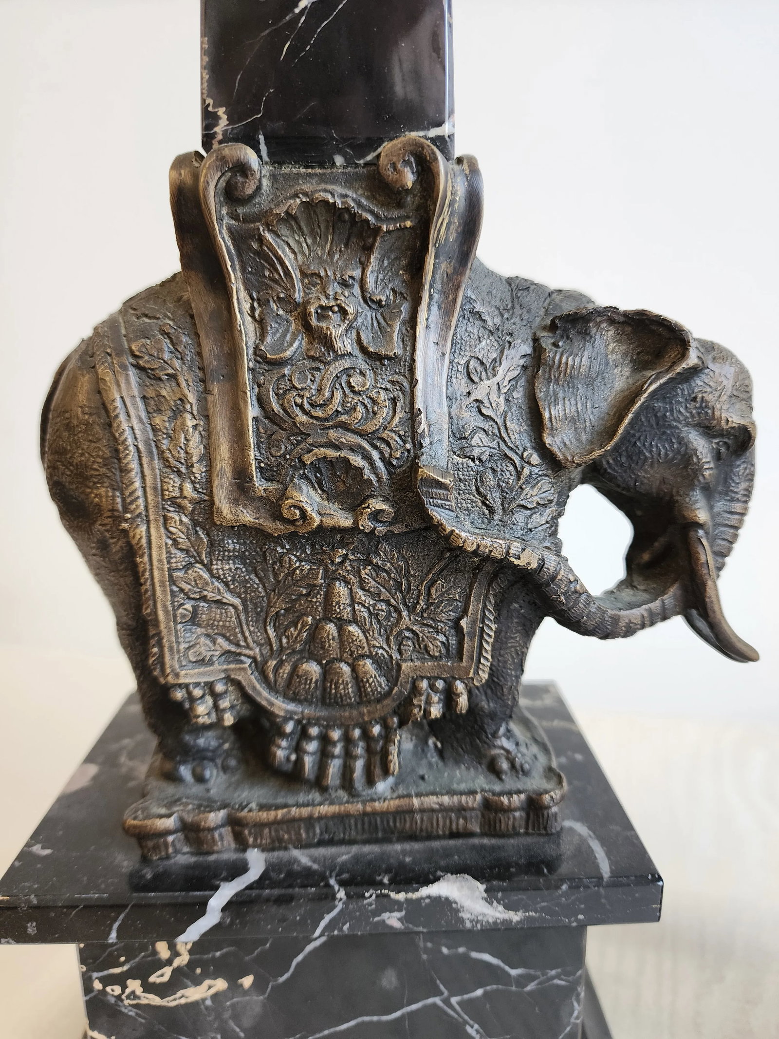 Pair of Antique Grand Tour Portero Marble Obelisks With Bernini Style Bronze Elephants - 6