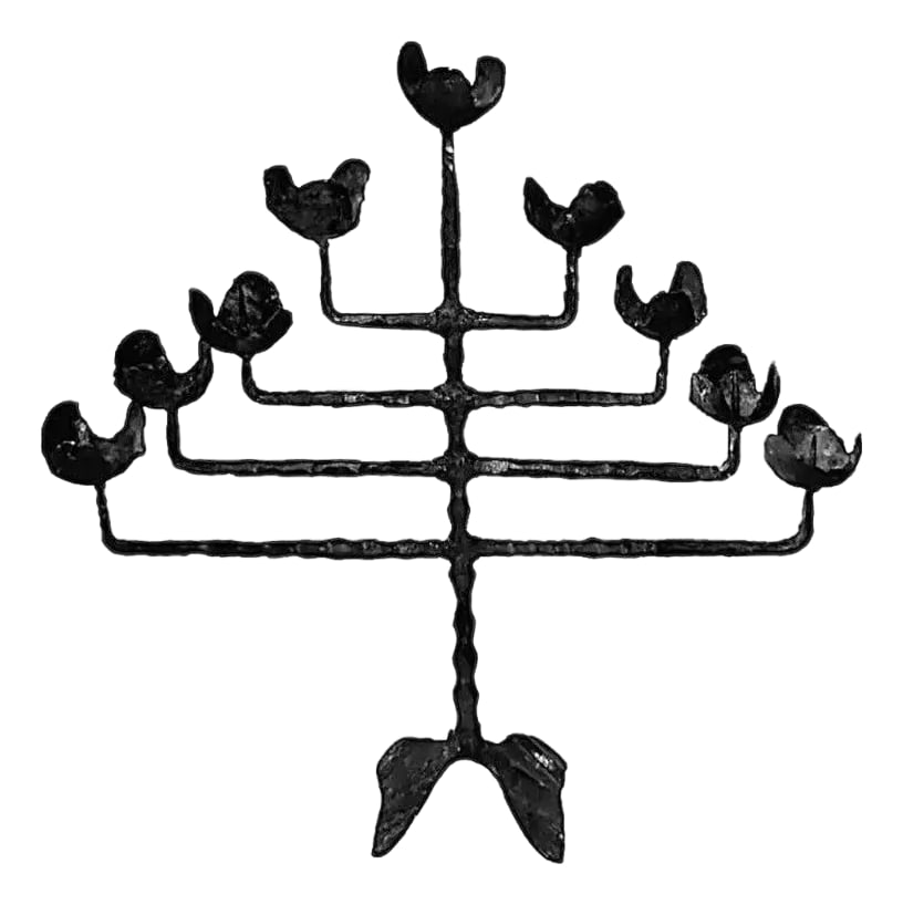 Sale Rare Vintage Mid Century Modern Enormous David Palumbo Hand Forged Steel Hanukkah Menorah: CYBER WEEK SALE Rare Vintage Mid Century Modern Enormous David Palumbo Hand Forged Steel Hanukkah Menorah Very Rare Vintage David Palumbo designed, enormous, wrought iron, 9-arm brutalist, industrial
