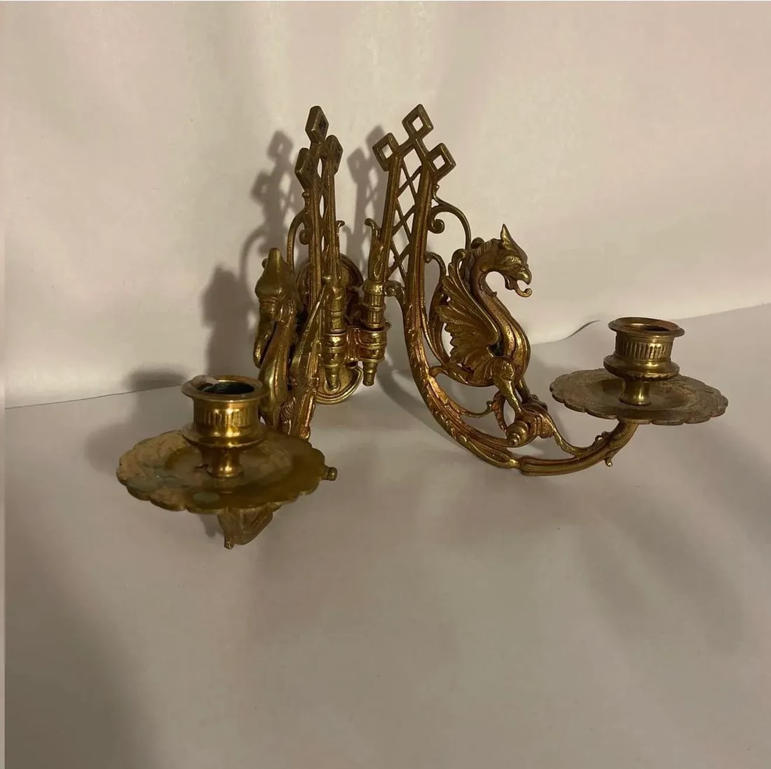 Antique Late 19th Century French Winged Griffin Double Light Wall Candelabra Sconce - 3