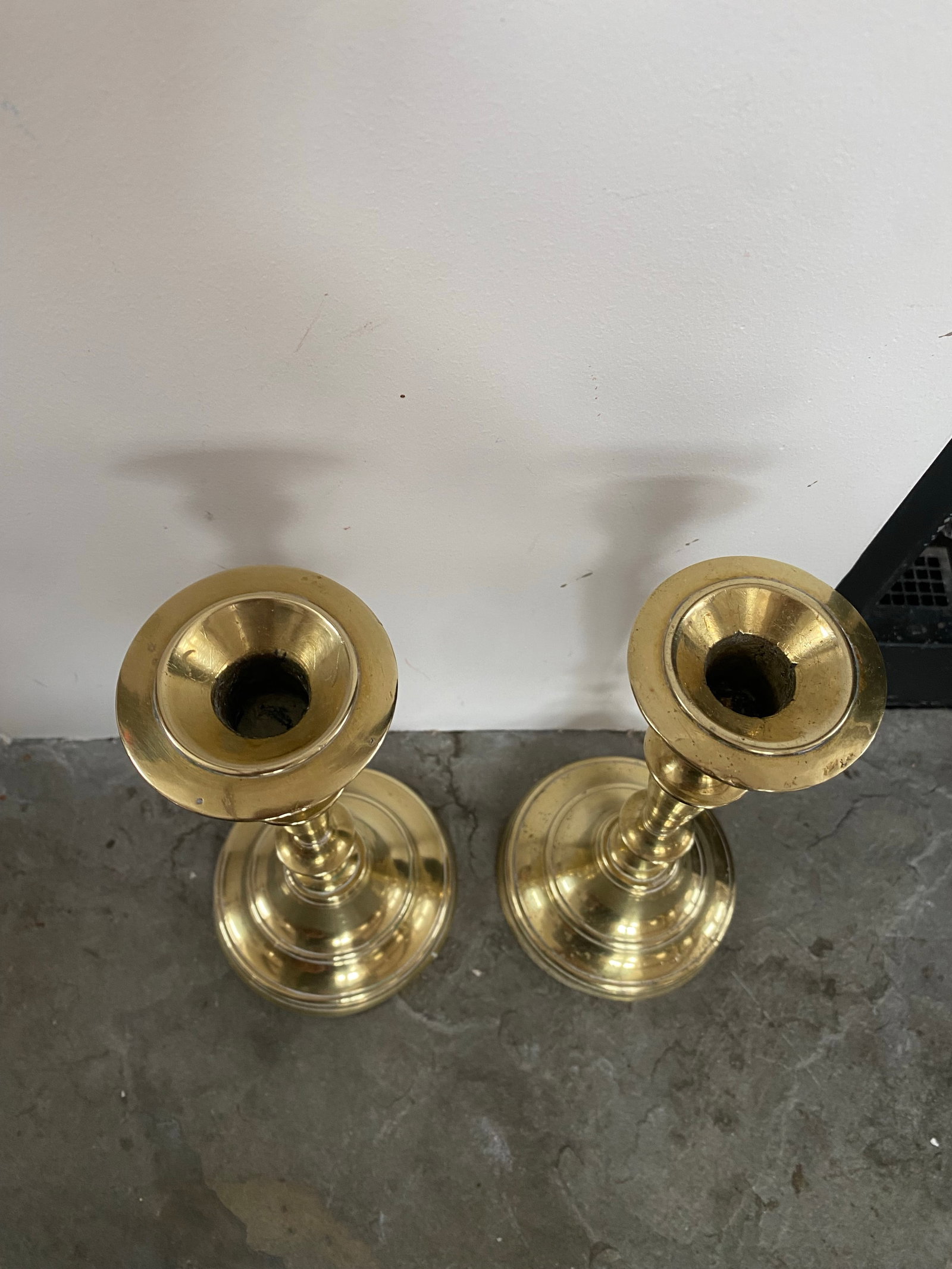 Pair French 19th Century Candlesticks Solid Brass Early Round Baluster Stems Candle Holders - 5