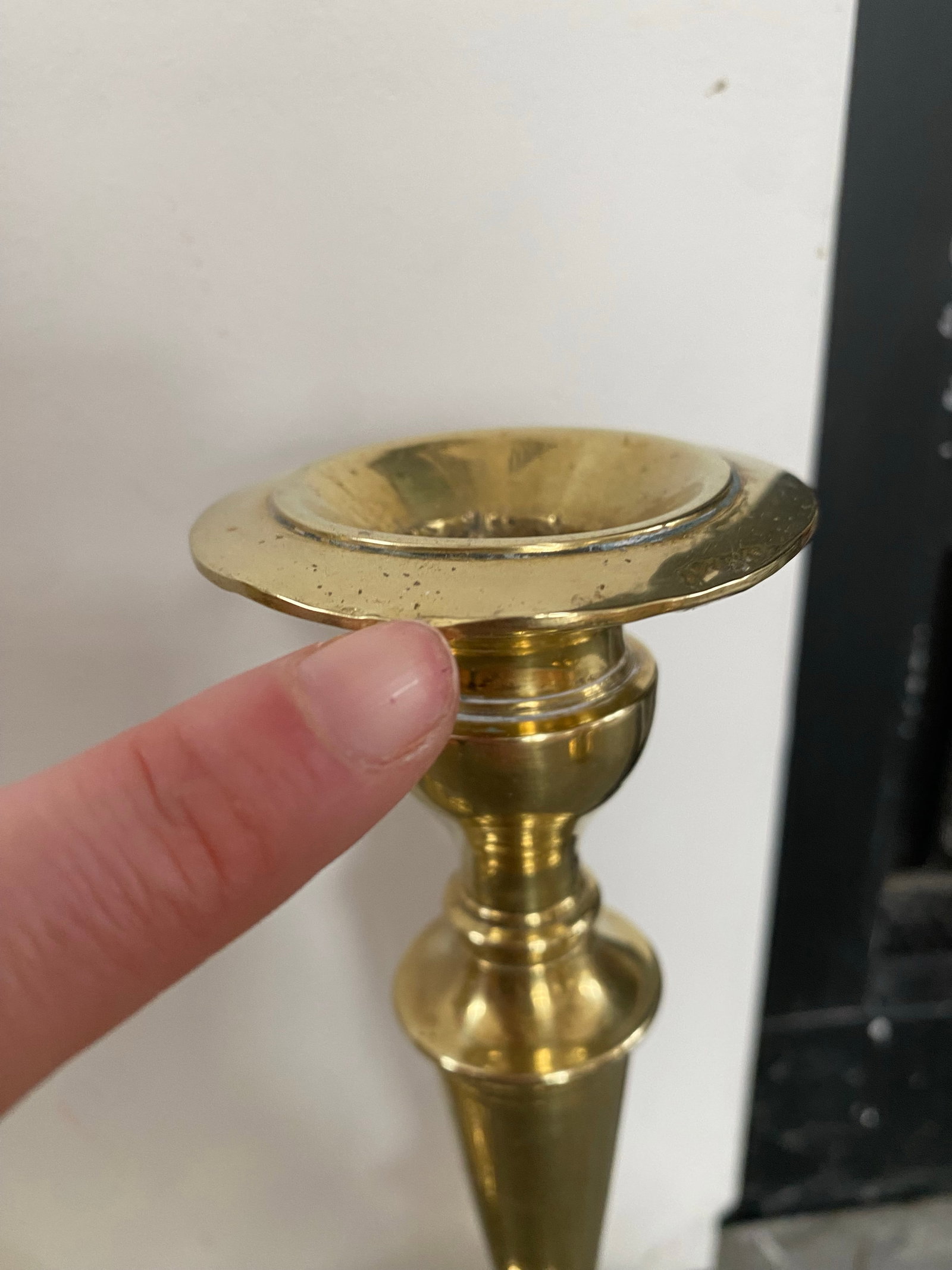 Pair French 19th Century Candlesticks Solid Brass Early Round Baluster Stems Candle Holders - 8