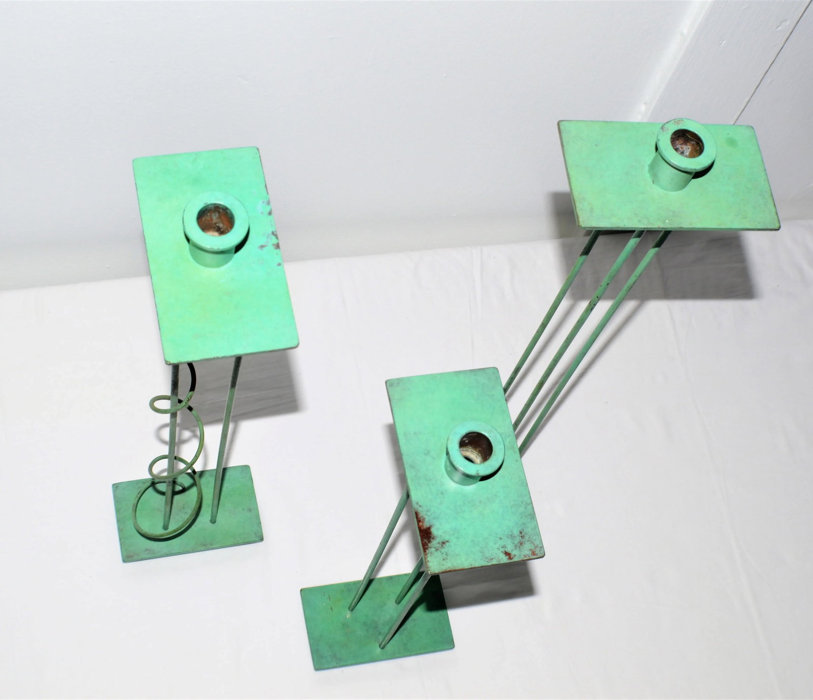 1980s Swid Powell Steven Holl Signed Architectural Prototypes Bronze Candlesticks - Set of 3 - 3