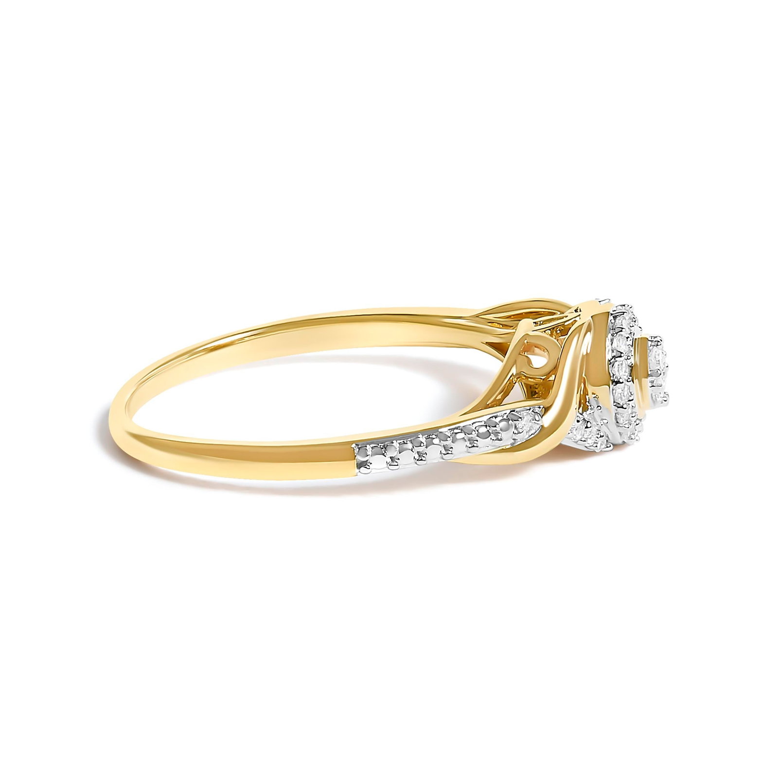 10K Yellow Gold 1/10 Cttw Diamond Swirl and Halo Promise Ring (I-J Color, I3 Clarity) - Size 7 - 2