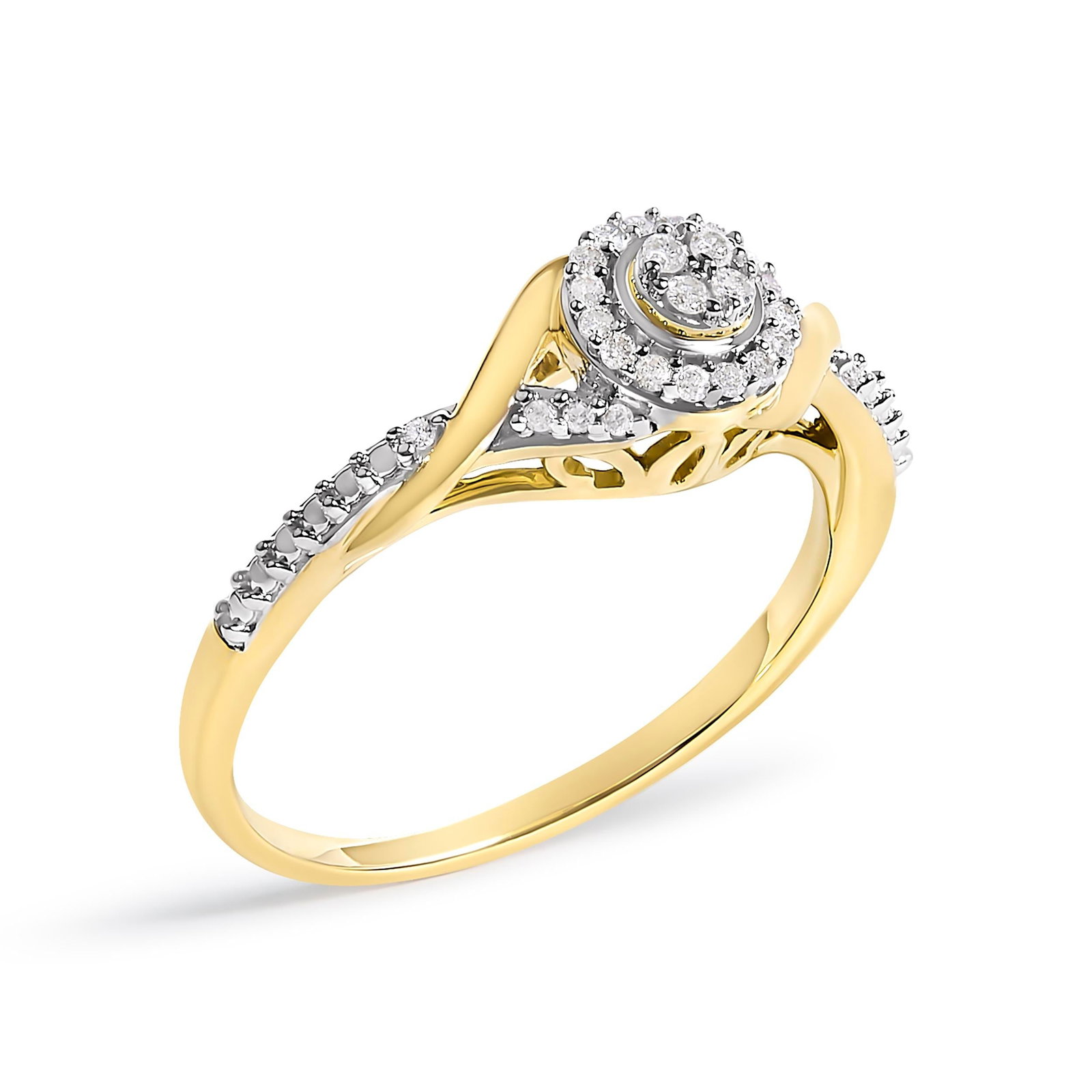 10K Yellow Gold 1/10 Cttw Diamond Swirl and Halo Promise Ring (I-J Color, I3 Clarity) - Size 7 - 3