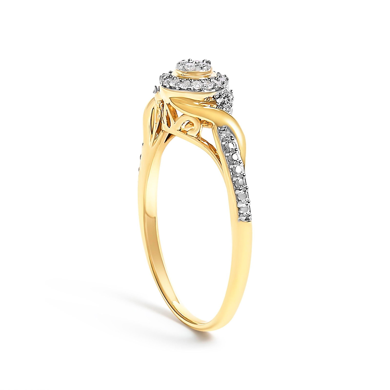 10K Yellow Gold 1/10 Cttw Diamond Swirl and Halo Promise Ring (I-J Color, I3 Clarity) - Size 7 - 4