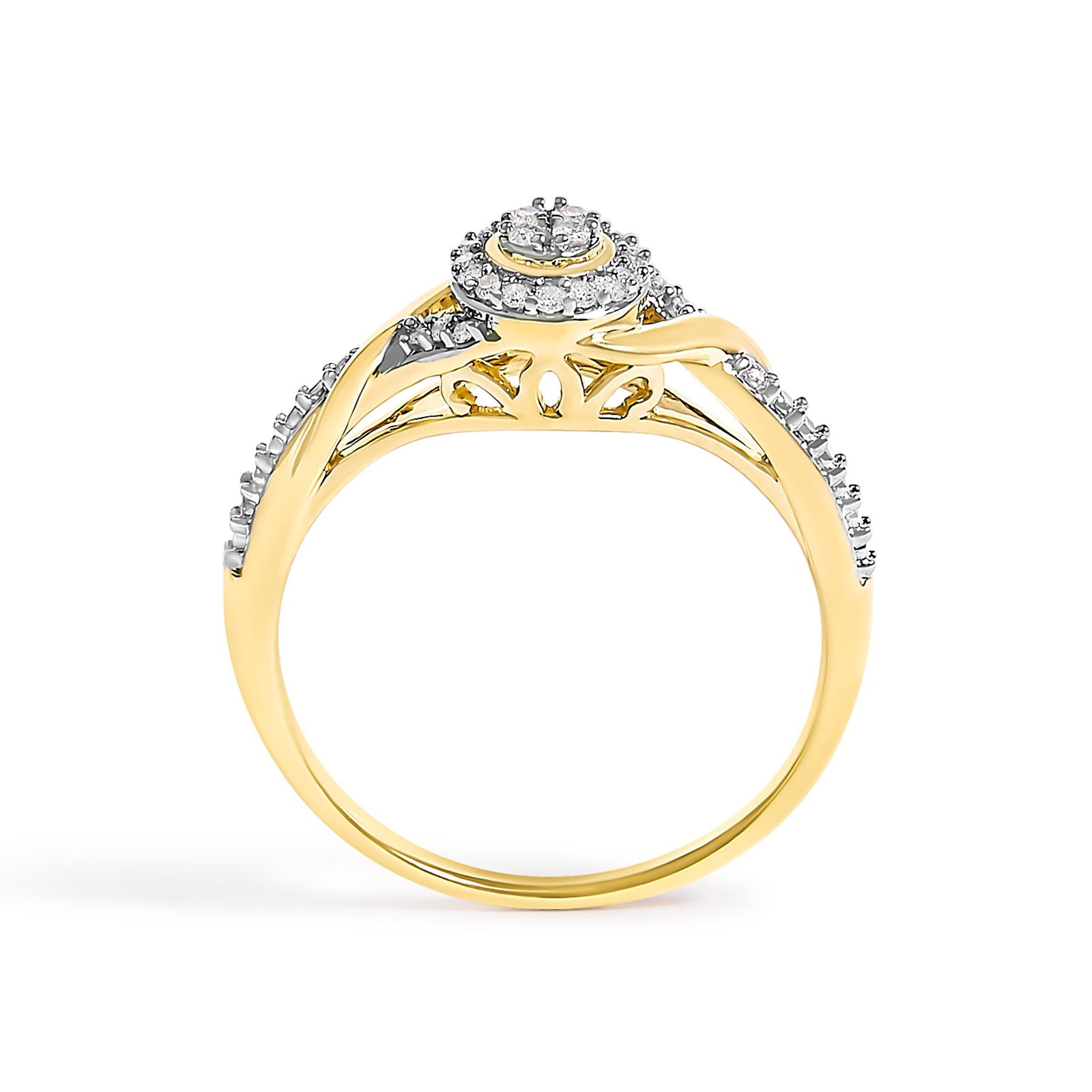 10K Yellow Gold 1/10 Cttw Diamond Swirl and Halo Promise Ring (I-J Color, I3 Clarity) - Size 7 - 5