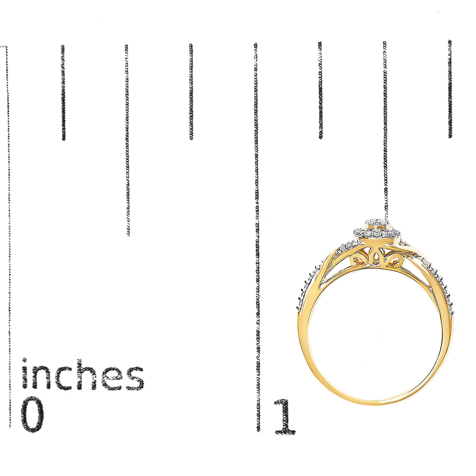 10K Yellow Gold 1/10 Cttw Diamond Swirl and Halo Promise Ring (I-J Color, I3 Clarity) - Size 7 - 7