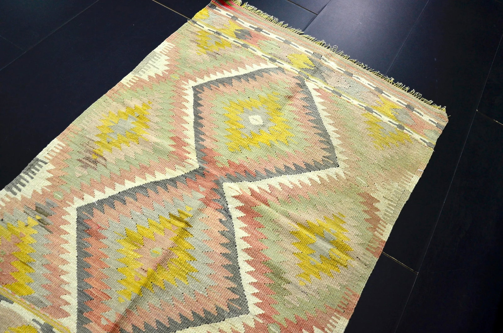 Vintage Geometric Design Turkish Handmade Kilim Rug - 3
