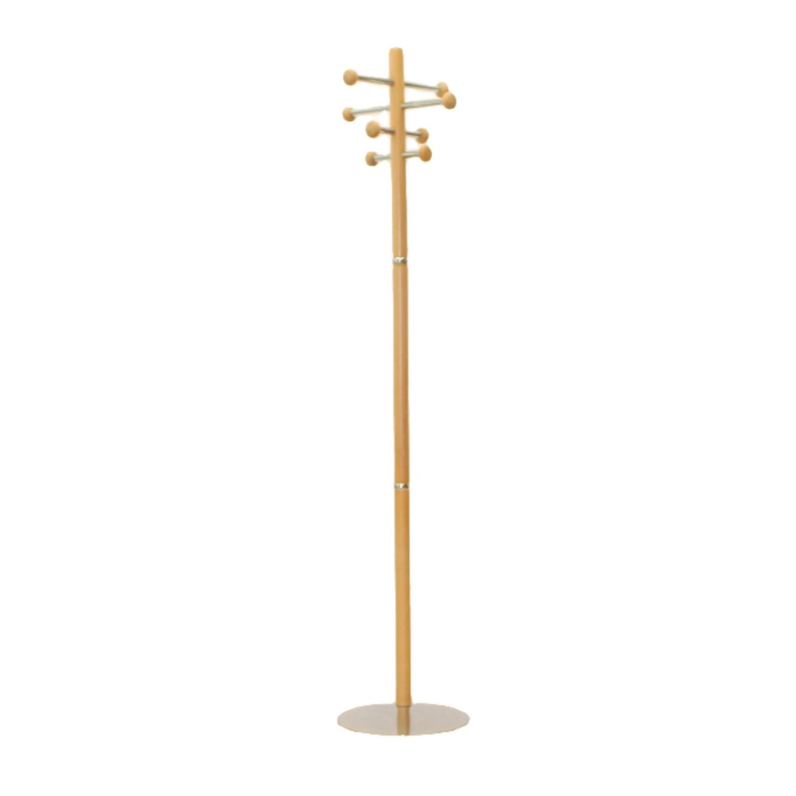 Vintage Chrome & Beech Floor Standing Coat Rack - 2