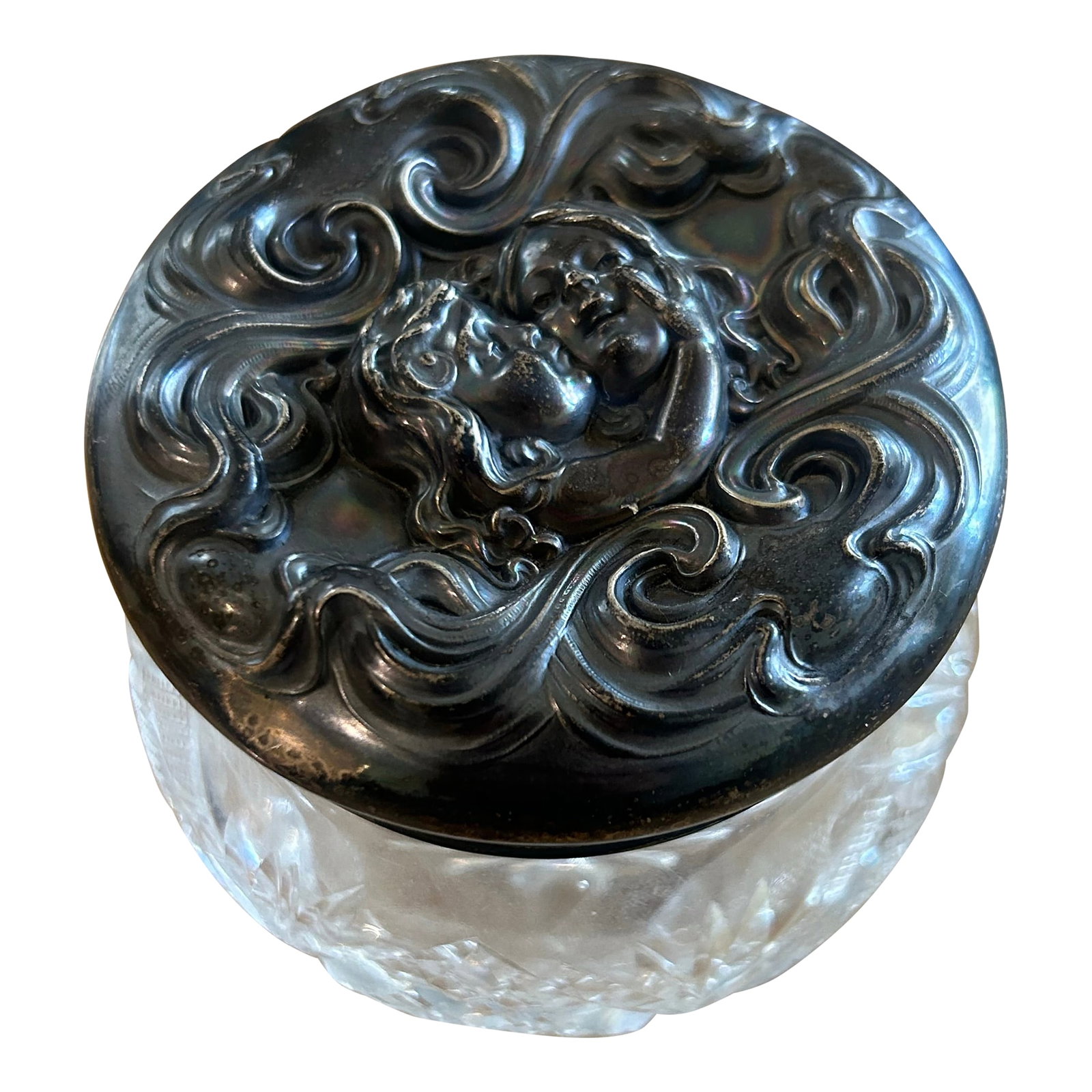 Rare Antique Art Nouveau Sterling Silver & Cut Crystal Dresser Jar by Unger Brothers C. 1900 (1 of 11)