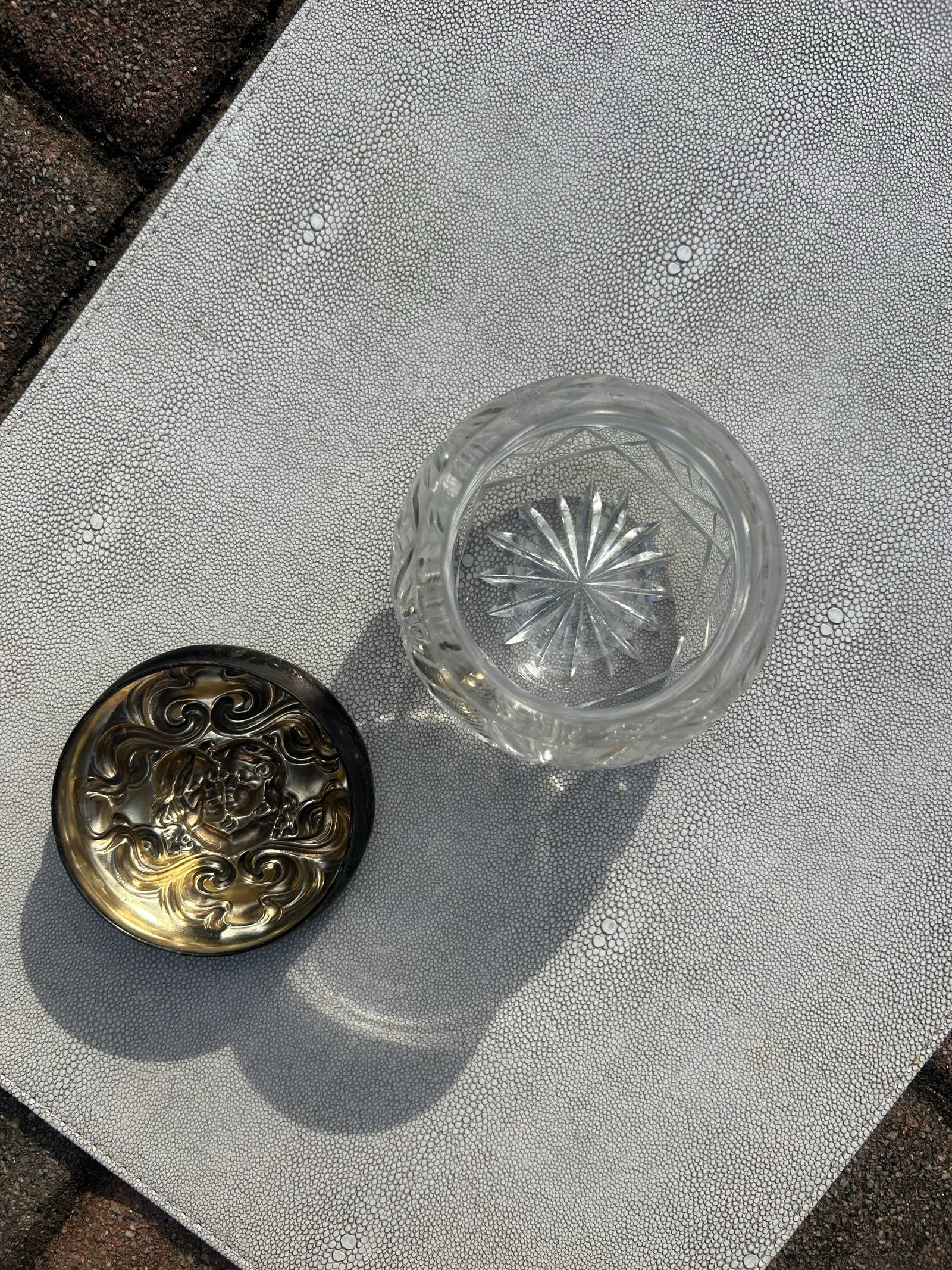 Rare Antique Art Nouveau Sterling Silver & Cut Crystal Dresser Jar by Unger Brothers C. 1900 - 7