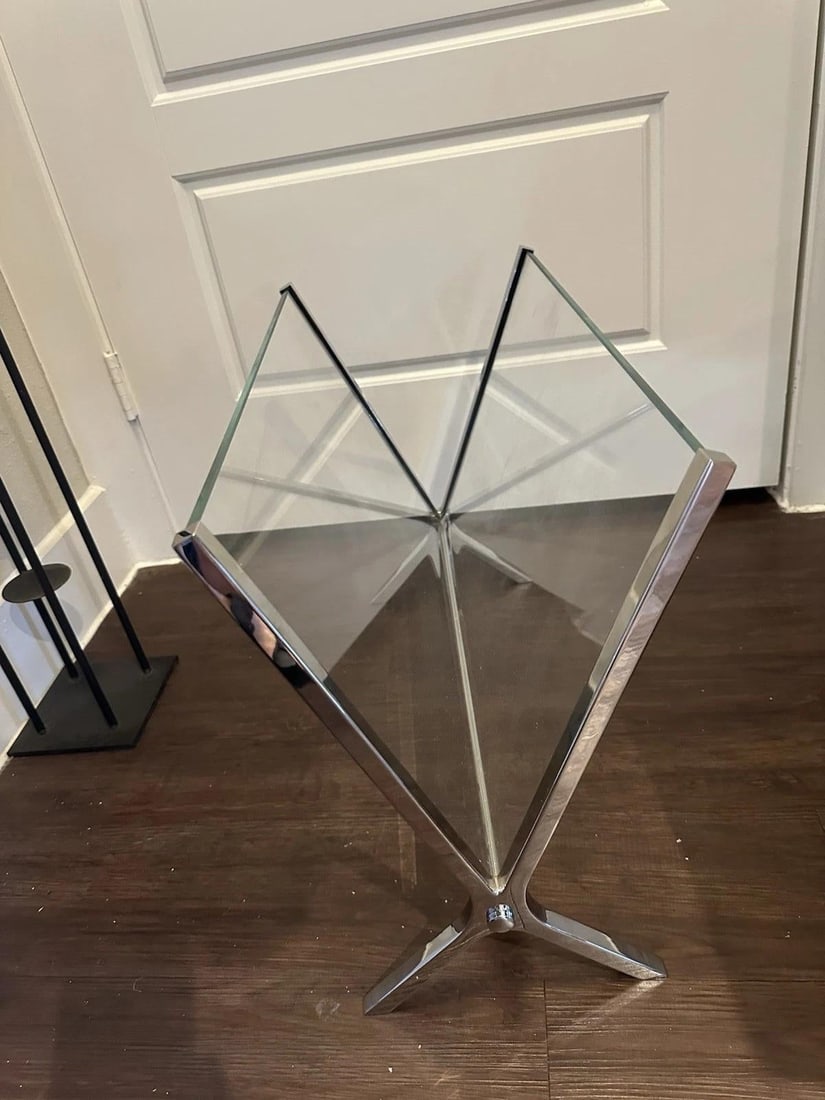 Vintage Milo Baughman Style Magazine Holder Glass & Chrome Mid Century Modern - 5
