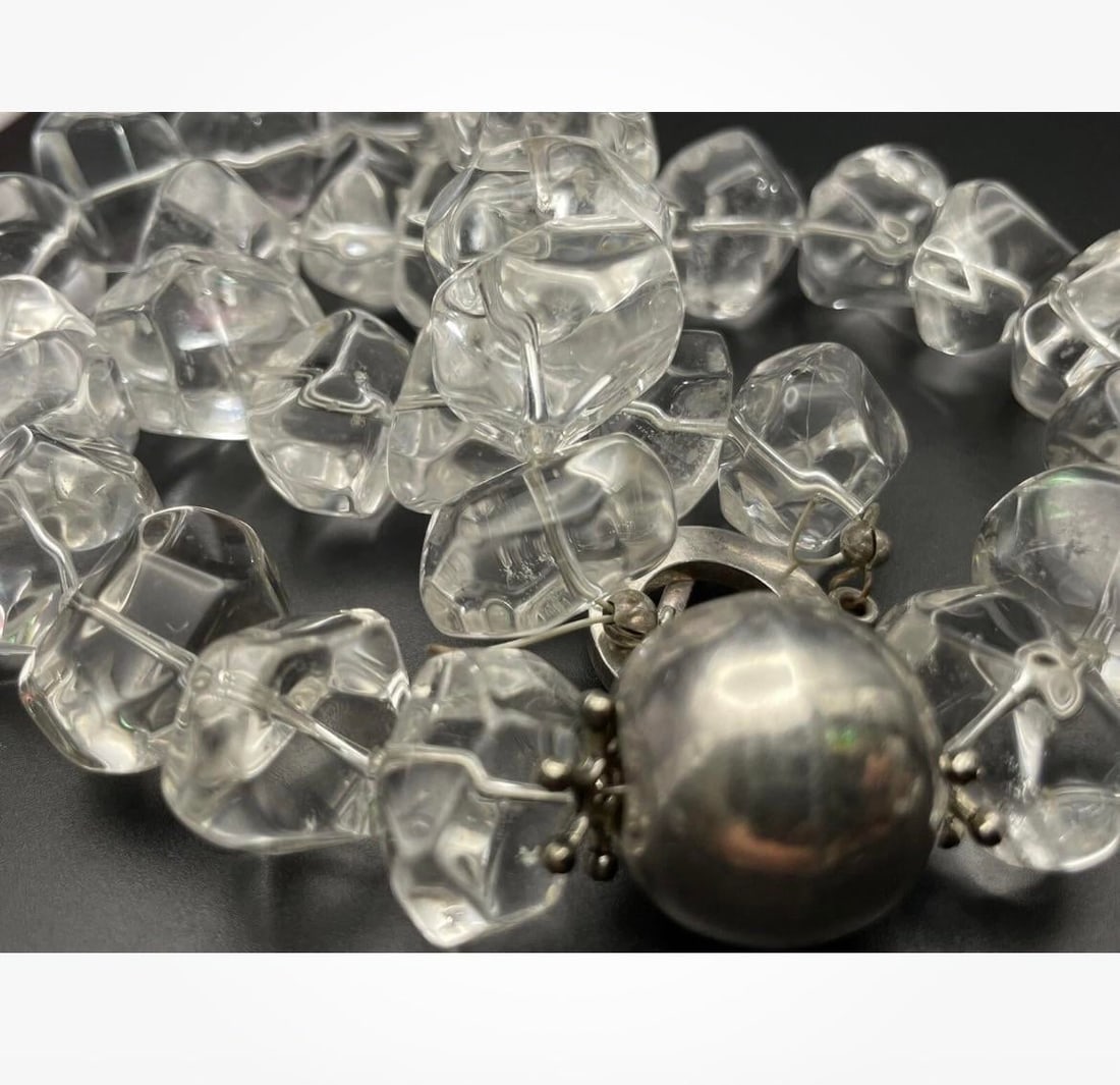 Gemstone Necklace Outstanding Large Chunky Polished Rock Crystal, Thick Round Sterling Silver Clasp - 2