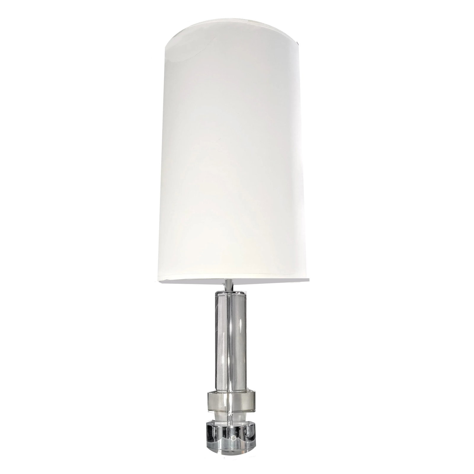 Postmodern Glass & Chrome Column Table Lamps With White Jumbo Drum Lampshades- a Pair - 2