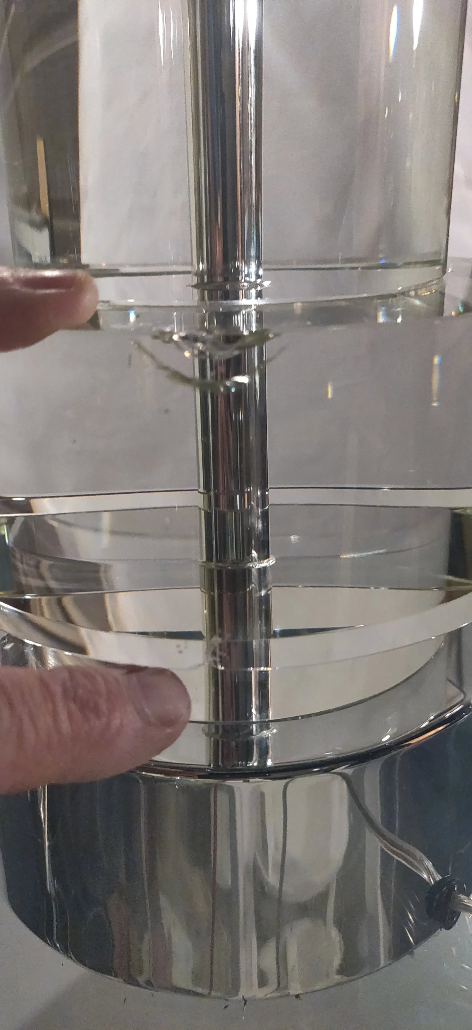 Postmodern Glass & Chrome Column Table Lamps With White Jumbo Drum Lampshades- a Pair - 4