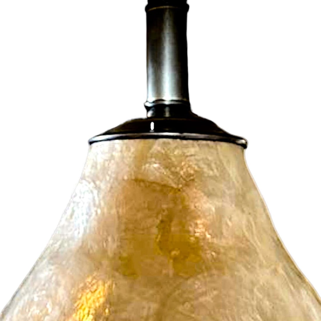 Mid-Century 70s Vintage Capiz Shell Table Lamp With Black Wood Puddle Base - 3