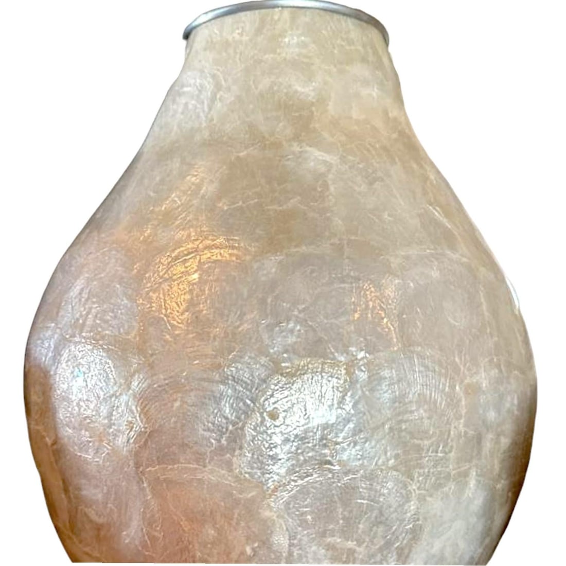 Mid-Century 70s Vintage Capiz Shell Table Lamp With Black Wood Puddle Base - 4