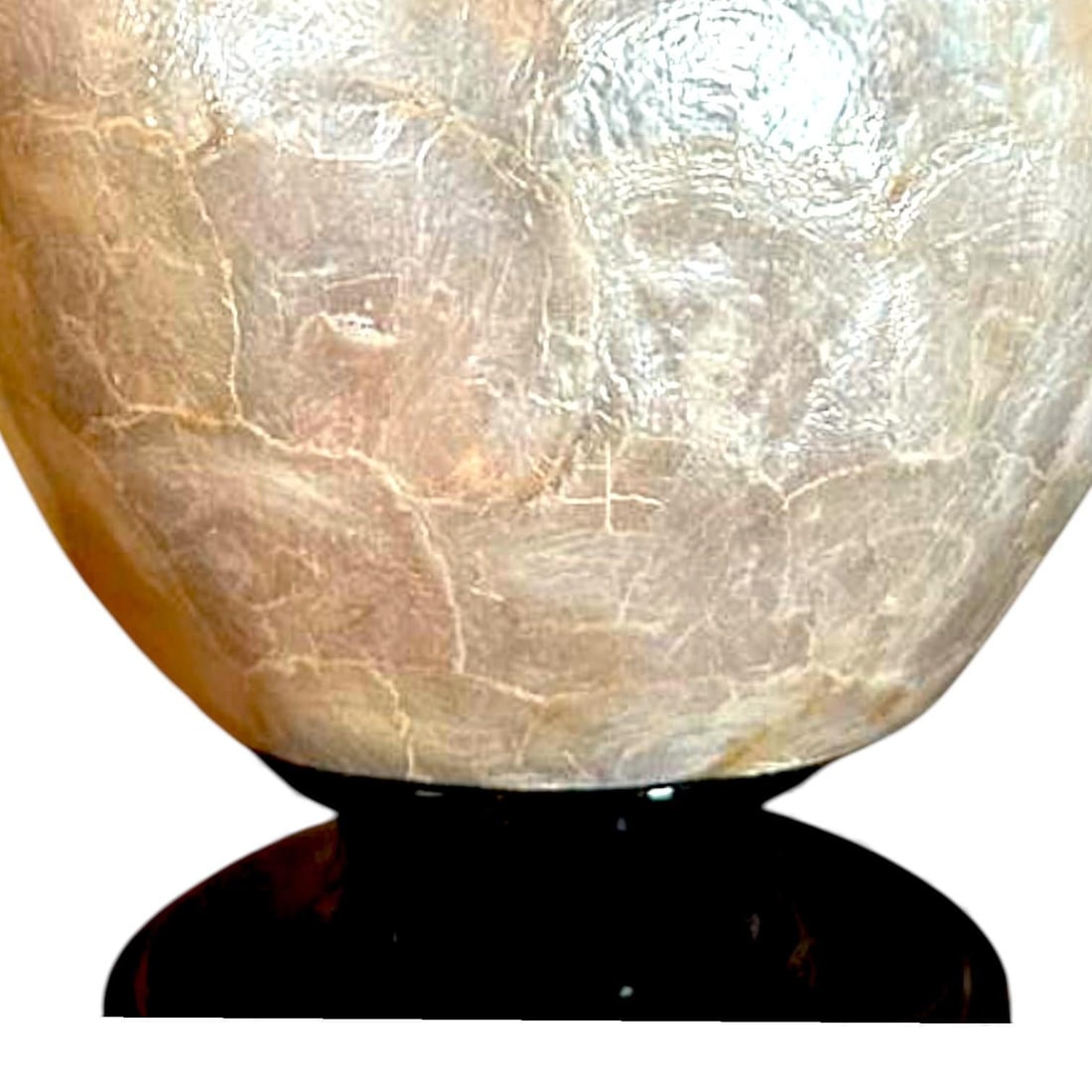 Mid-Century 70s Vintage Capiz Shell Table Lamp With Black Wood Puddle Base - 7