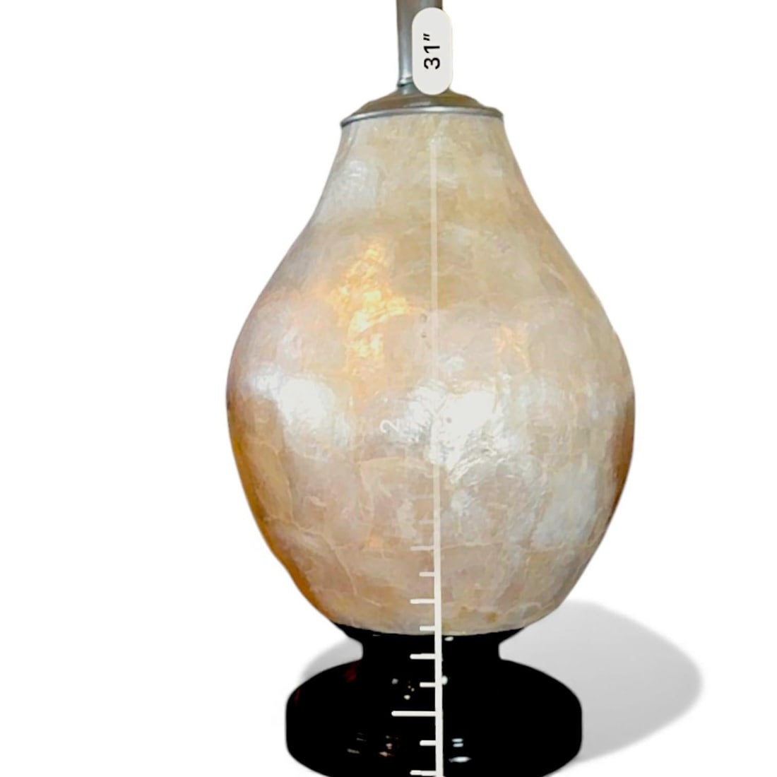 Mid-Century 70s Vintage Capiz Shell Table Lamp With Black Wood Puddle Base - 8