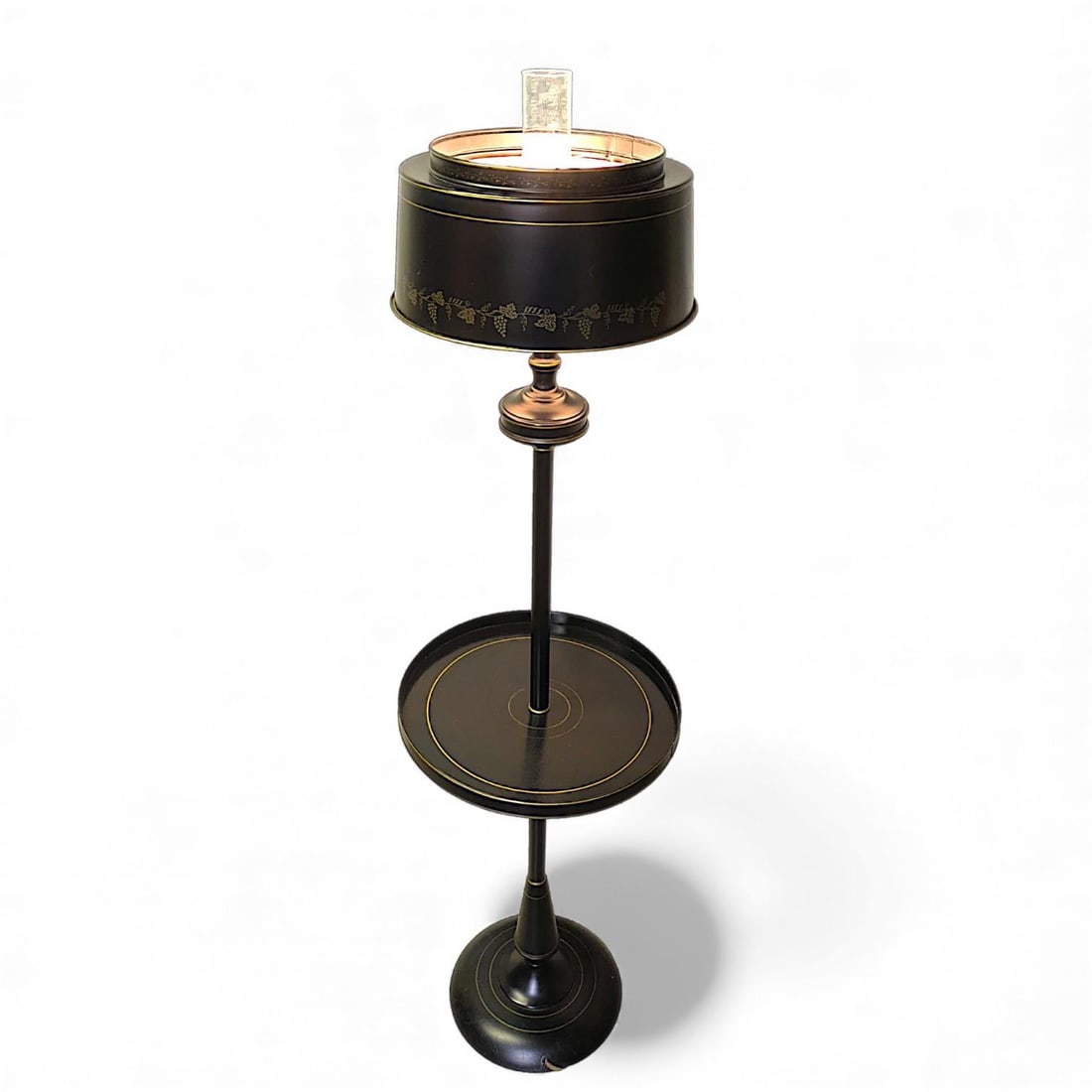 Vintage French Empire Bouillotte Black Tole Floor Lamp With Metal Shade Drinks Table - 3