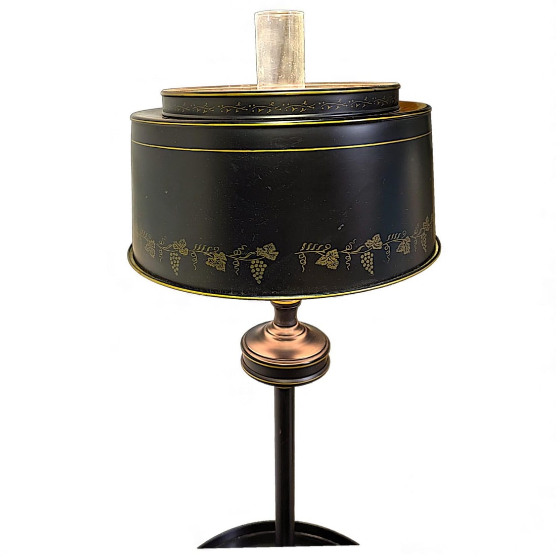 Vintage French Empire Bouillotte Black Tole Floor Lamp With Metal Shade Drinks Table - 4