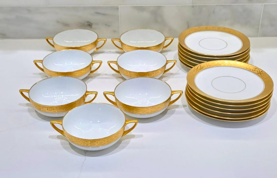 Thomas Bavaria Pickard 24k Gold Tea Set - 19 Pieces, 7 Cups & Saucers - 6