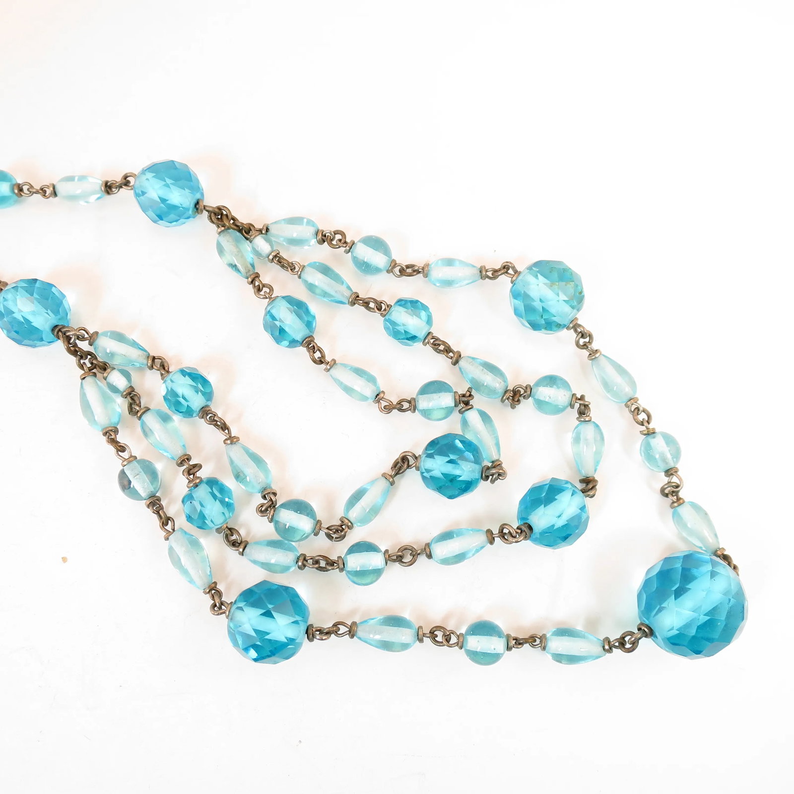 Antique Edwardian Aqua Crystal Draping Beaded Necklace 1910s - 5